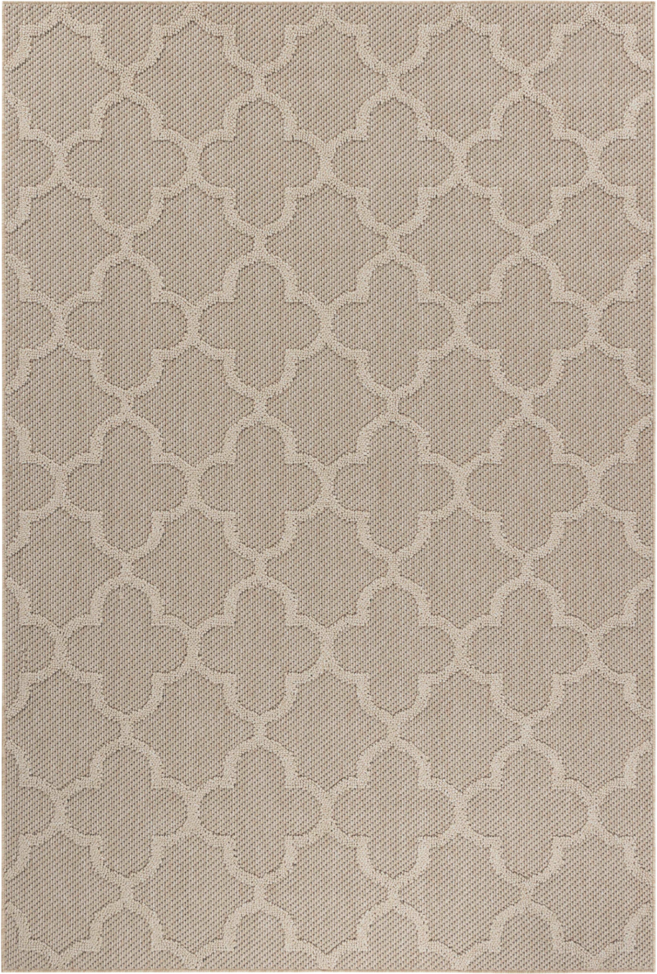 Distressed Ogee Pattern Outdoor Rug | Beige