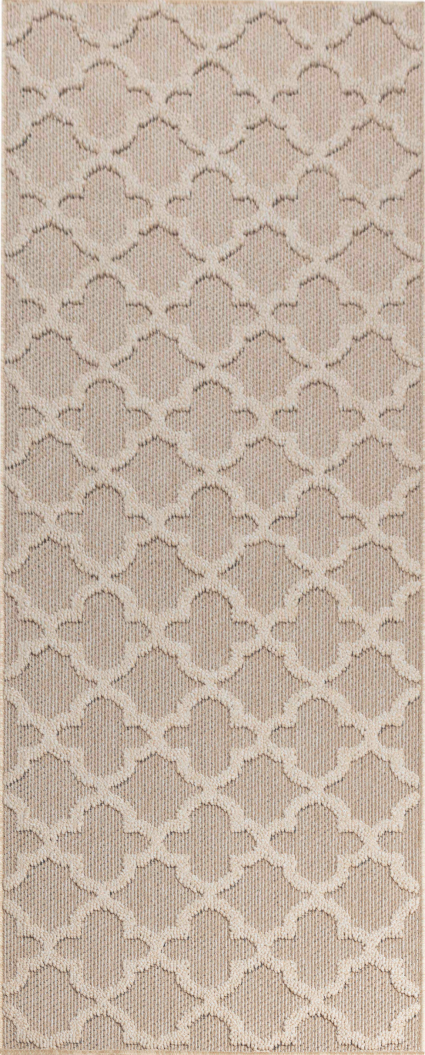 Distressed Ogee Pattern Outdoor Rug | Beige