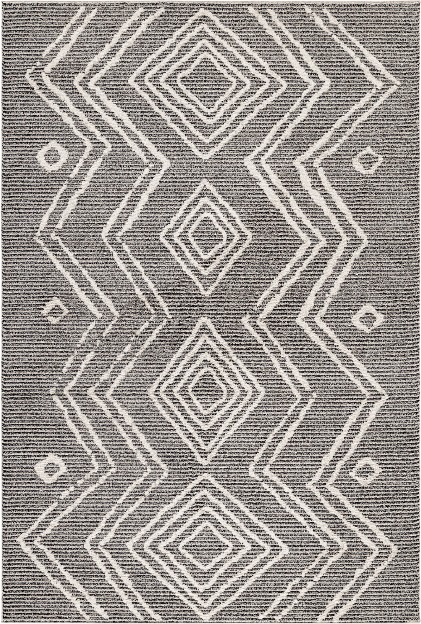 Tribal Zigzag Textured High-Low Area Rug | Black