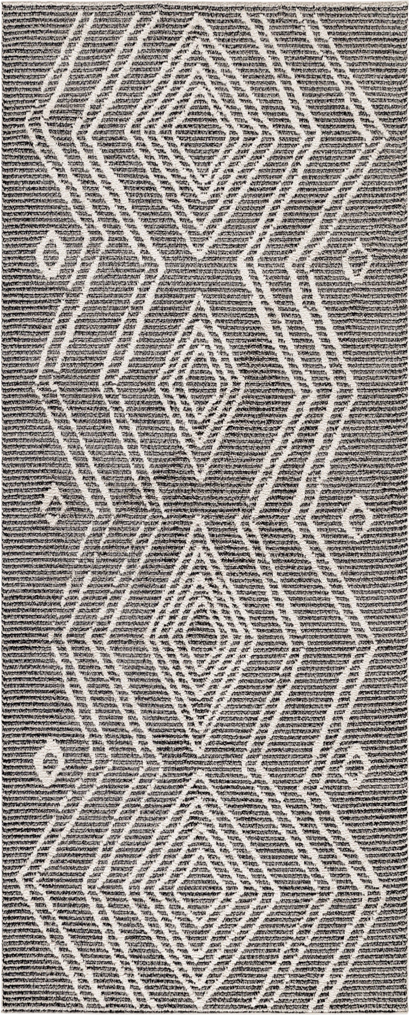 Tribal Zigzag Textured High-Low Area Rug | Black