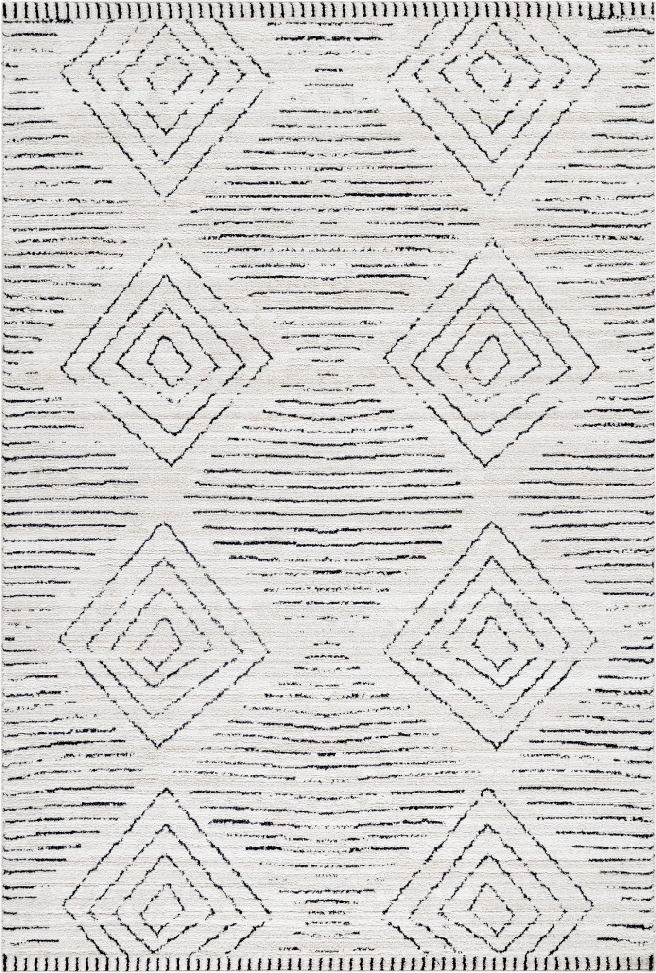 Abstract Line Infill Diamond Pattern Rug | Cream
