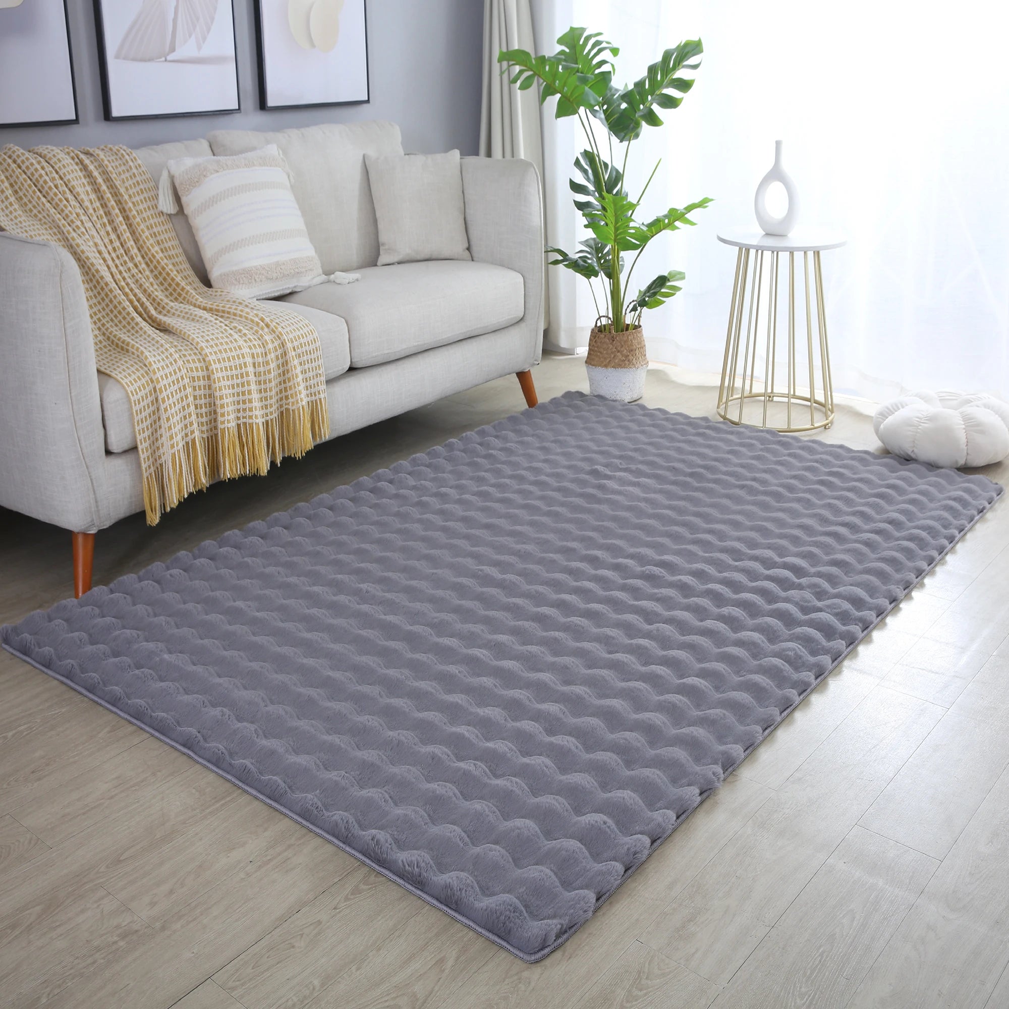 Plush Gray Washable Rug - Solid Color