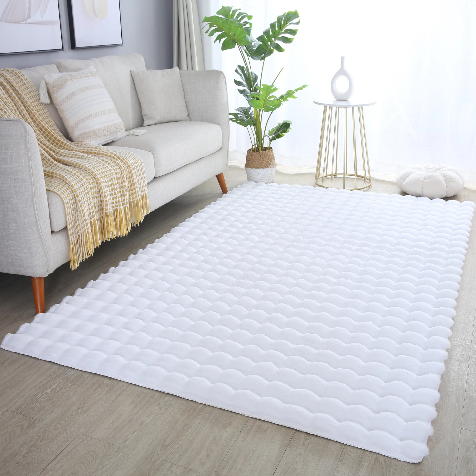 Plush White Washable Rug - Solid Color