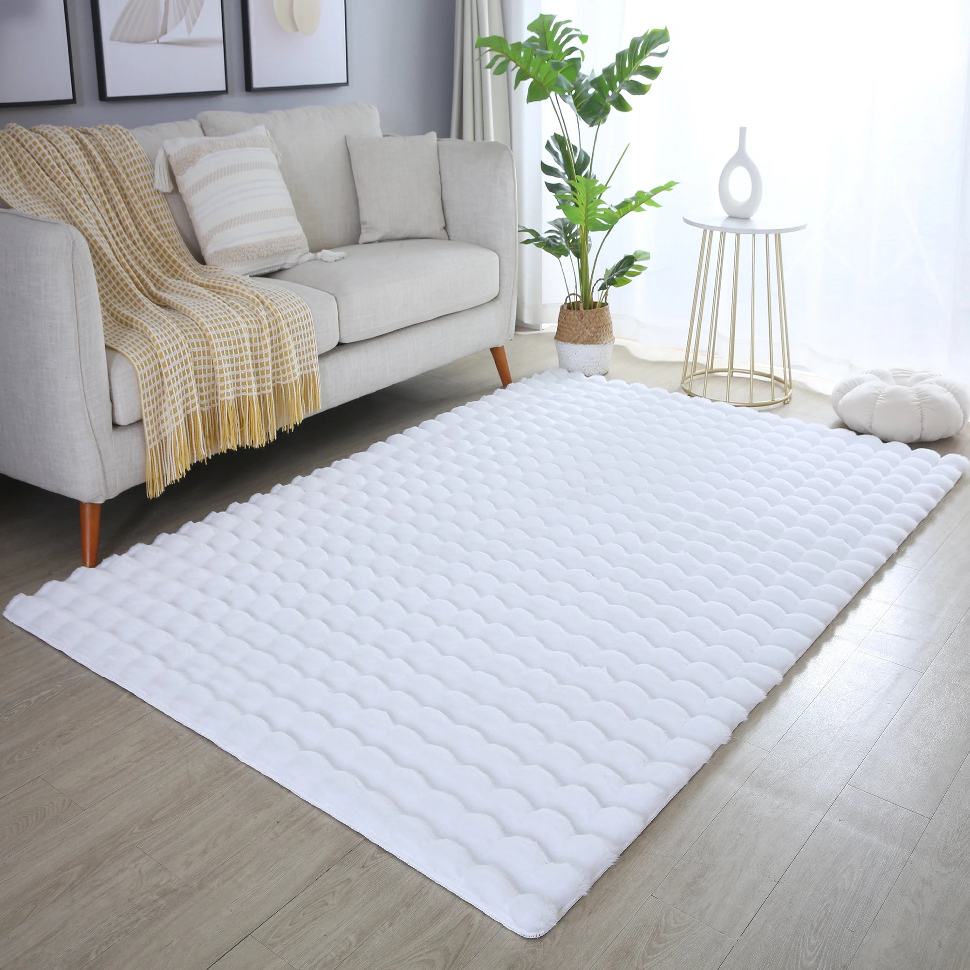 Plush White Washable Rug - Solid Color