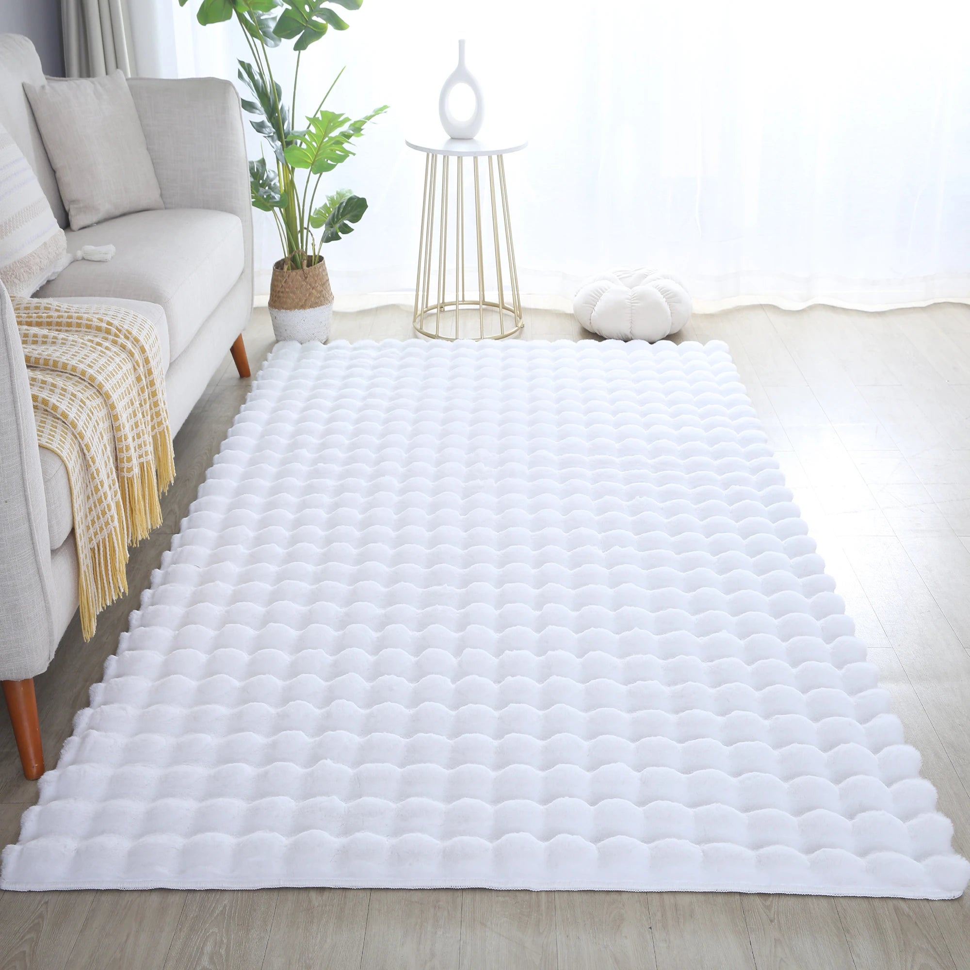 Plush White Washable Rug - Solid Color