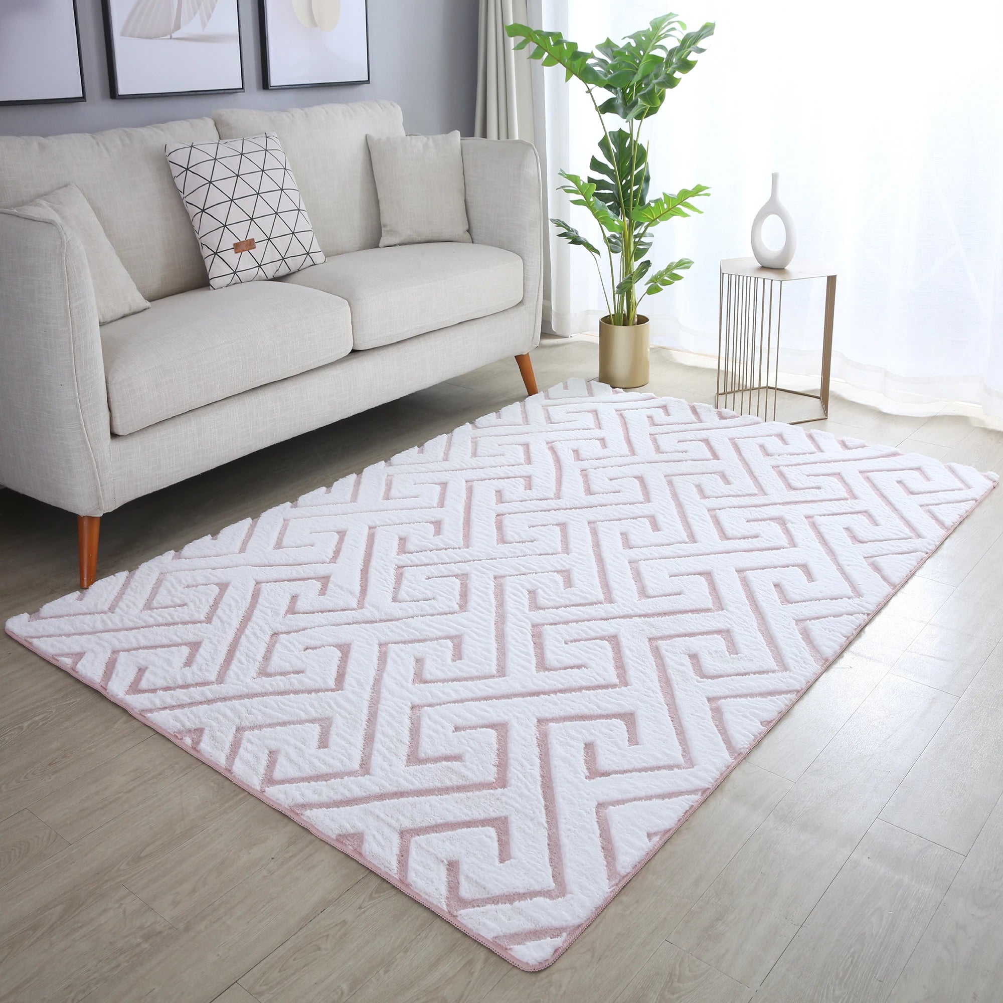 Scandinavian Fluffy Chic Area Rug Pink