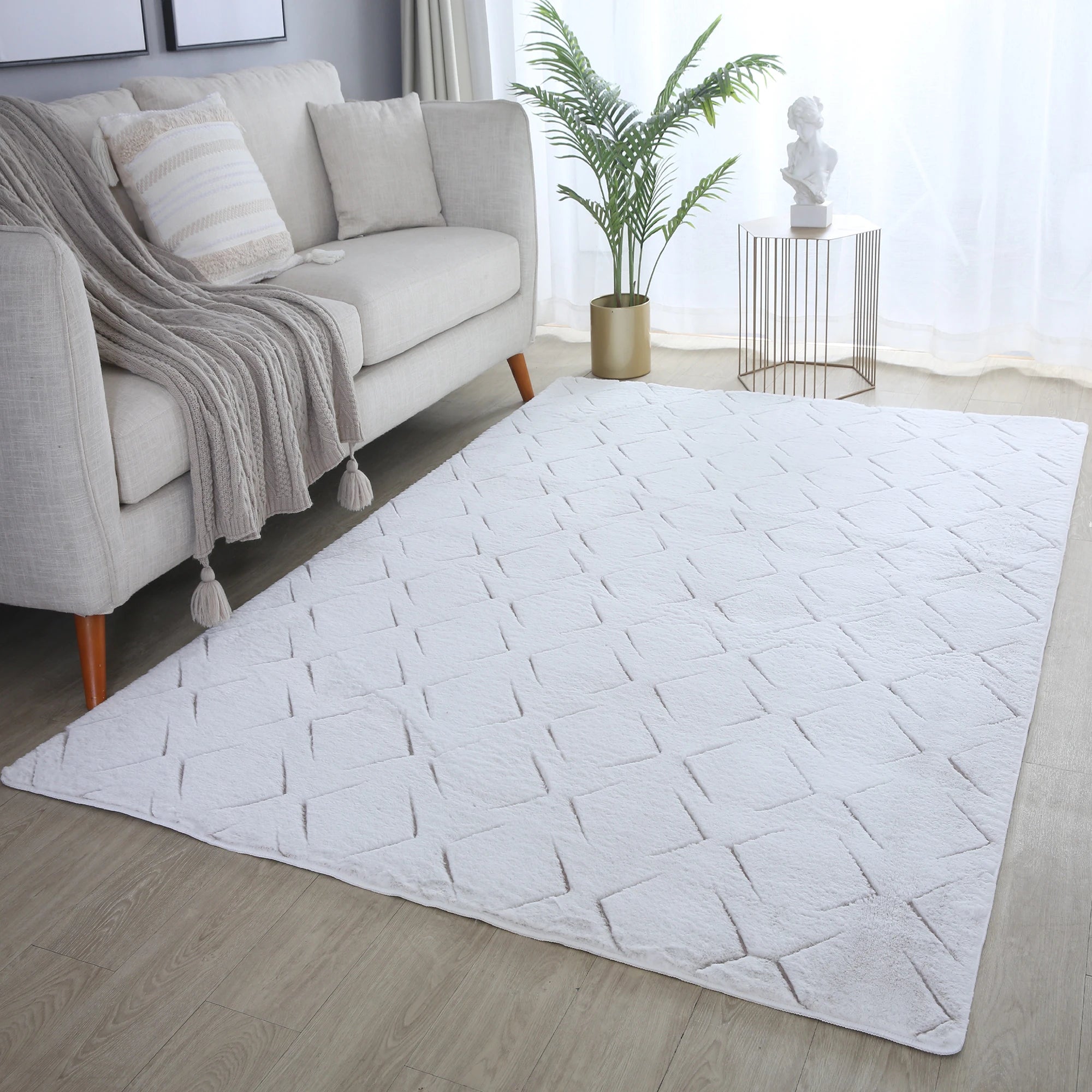 Scandinavian Fluffy Elegant Area Rug Beige