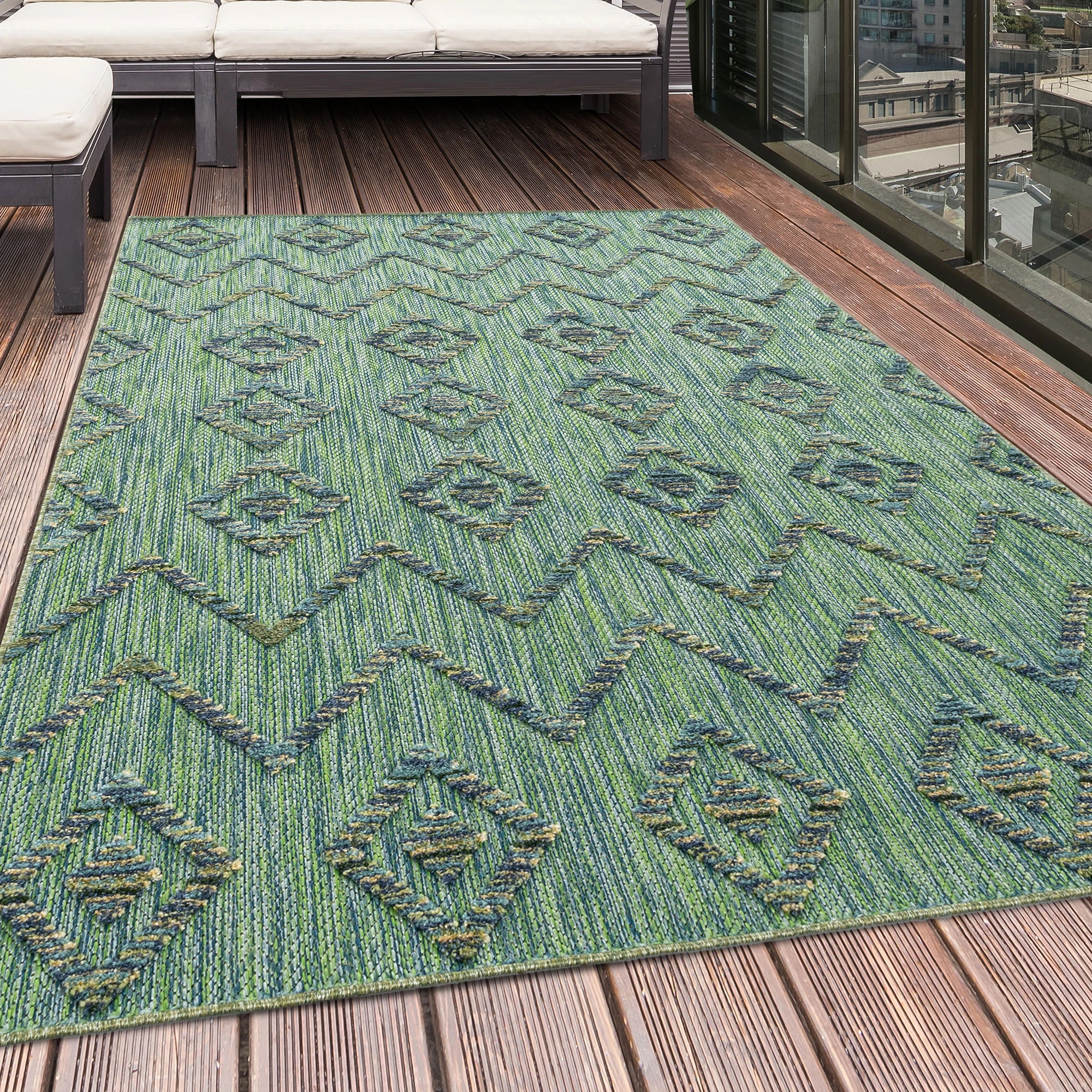Tappeto Boho Geometrico per Esterni | Verde