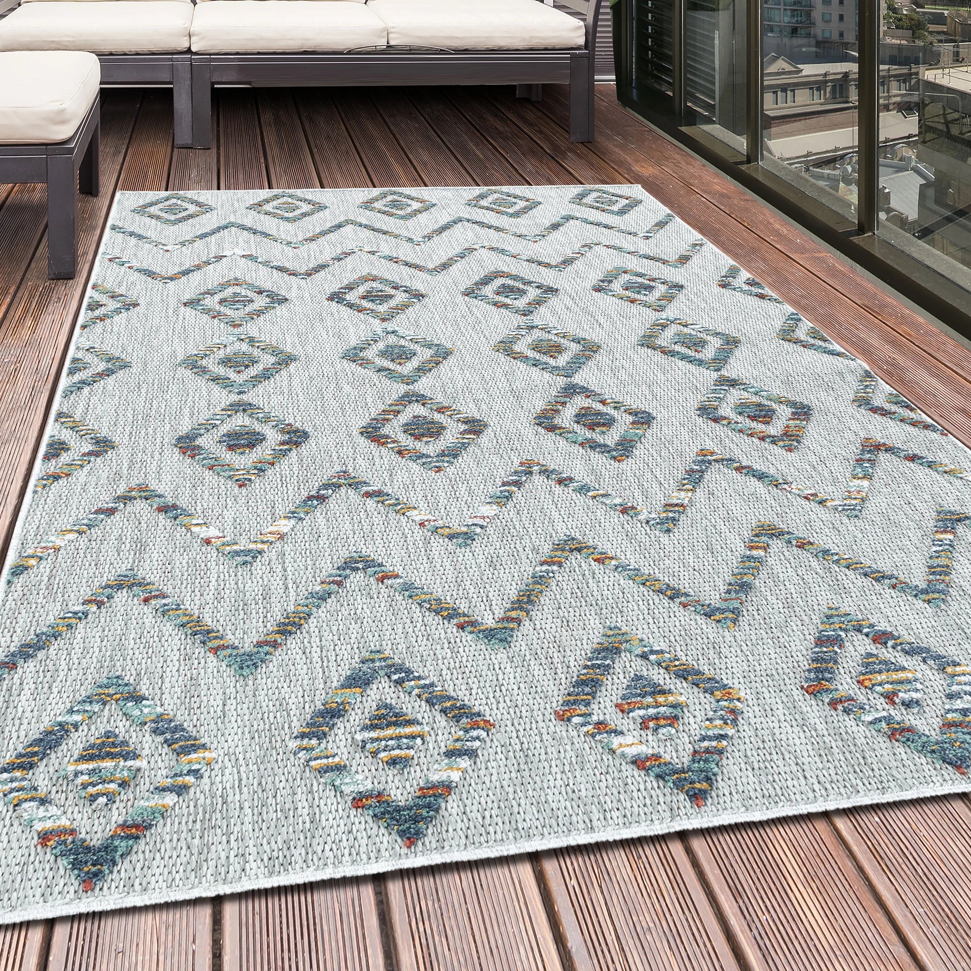 Boho Geometric Outdoor Rug | Multi