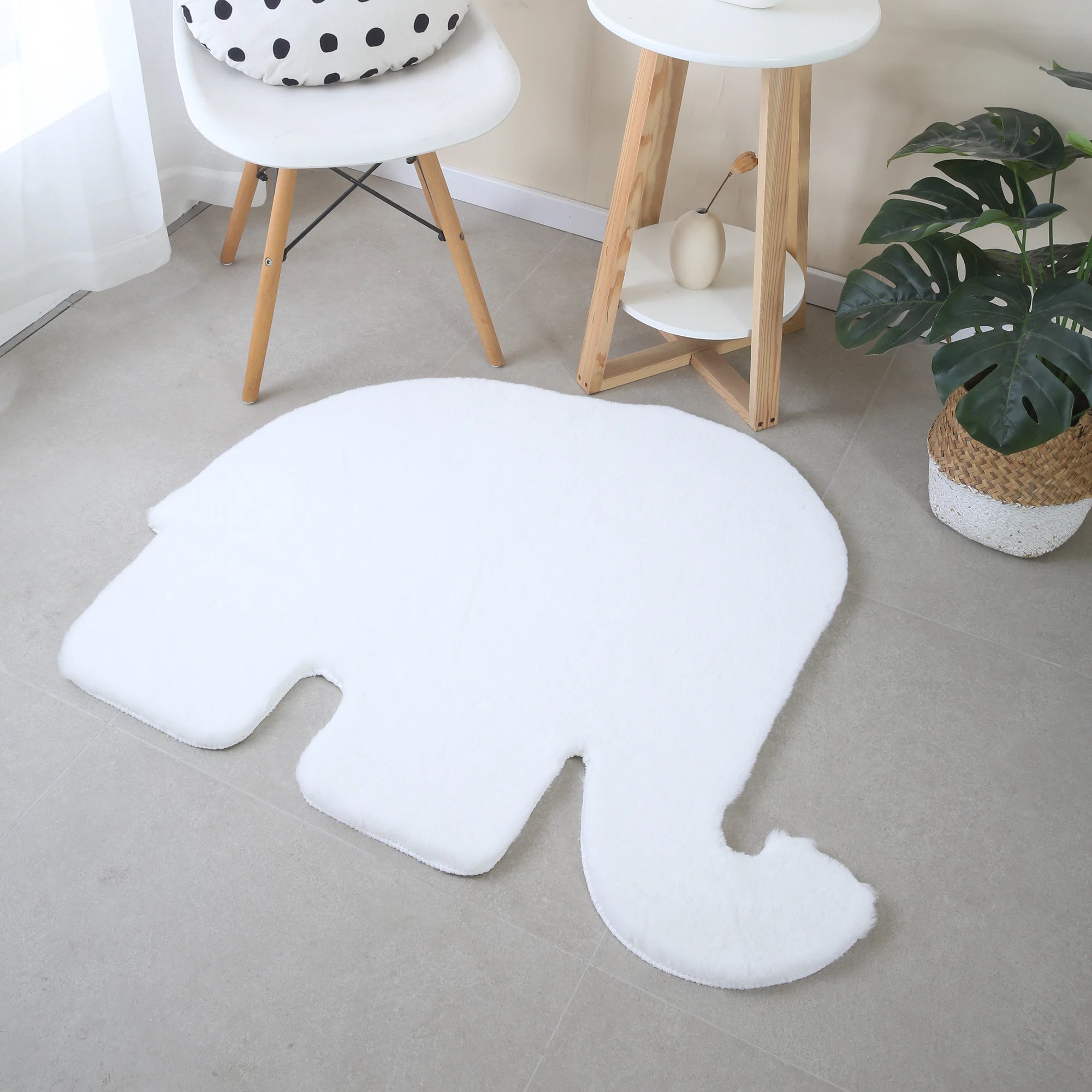 Elephant Shape Rug | White