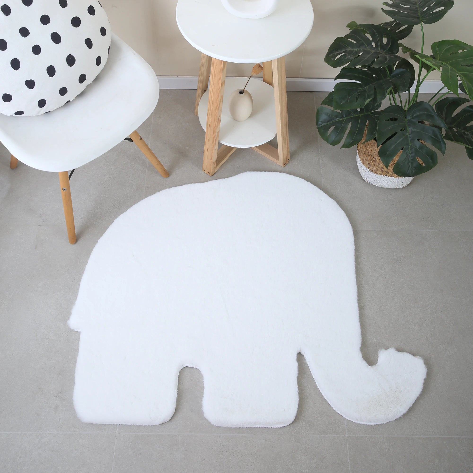 Elephant Shape Rug | White
