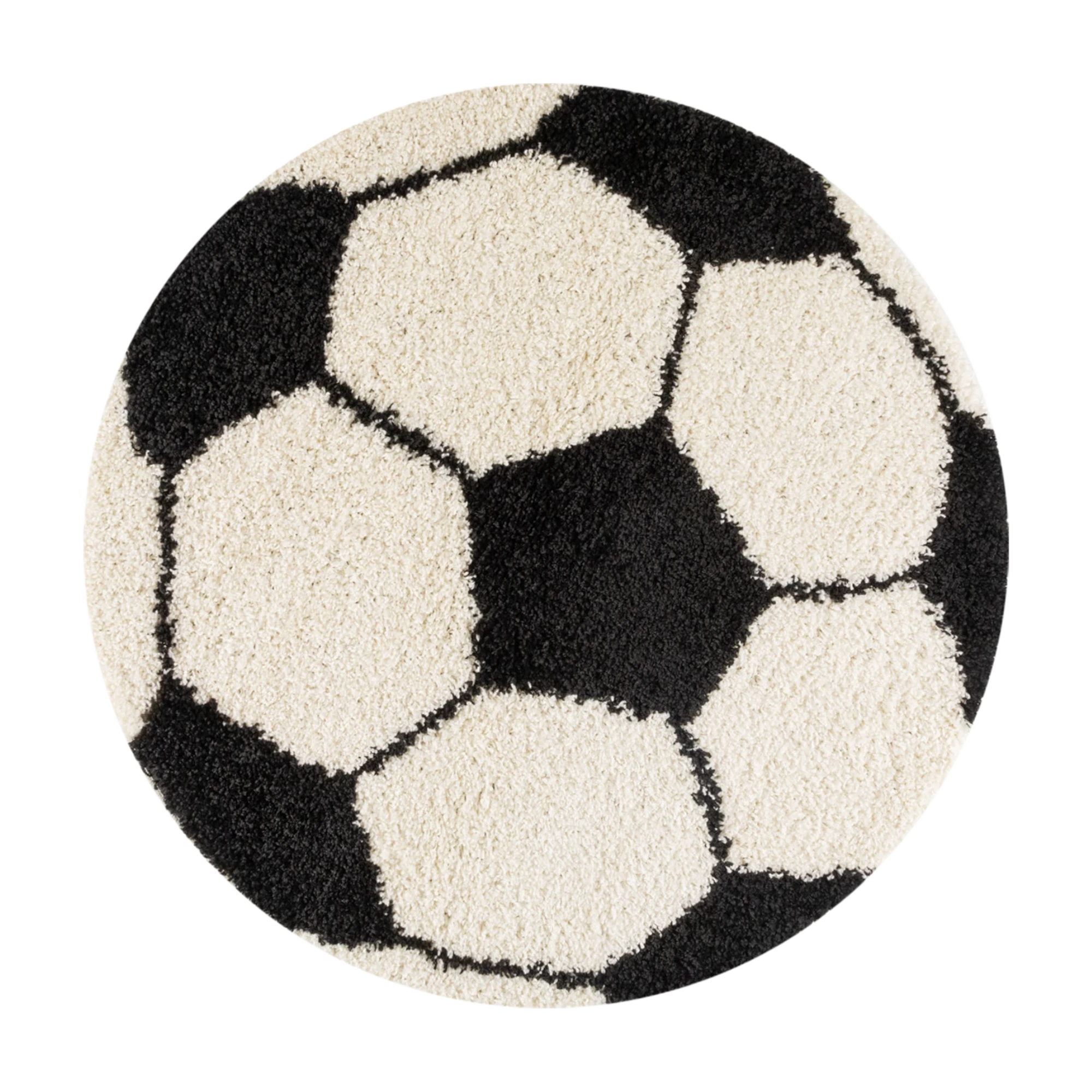 Round Football Shaggy Kids Rug | Black
