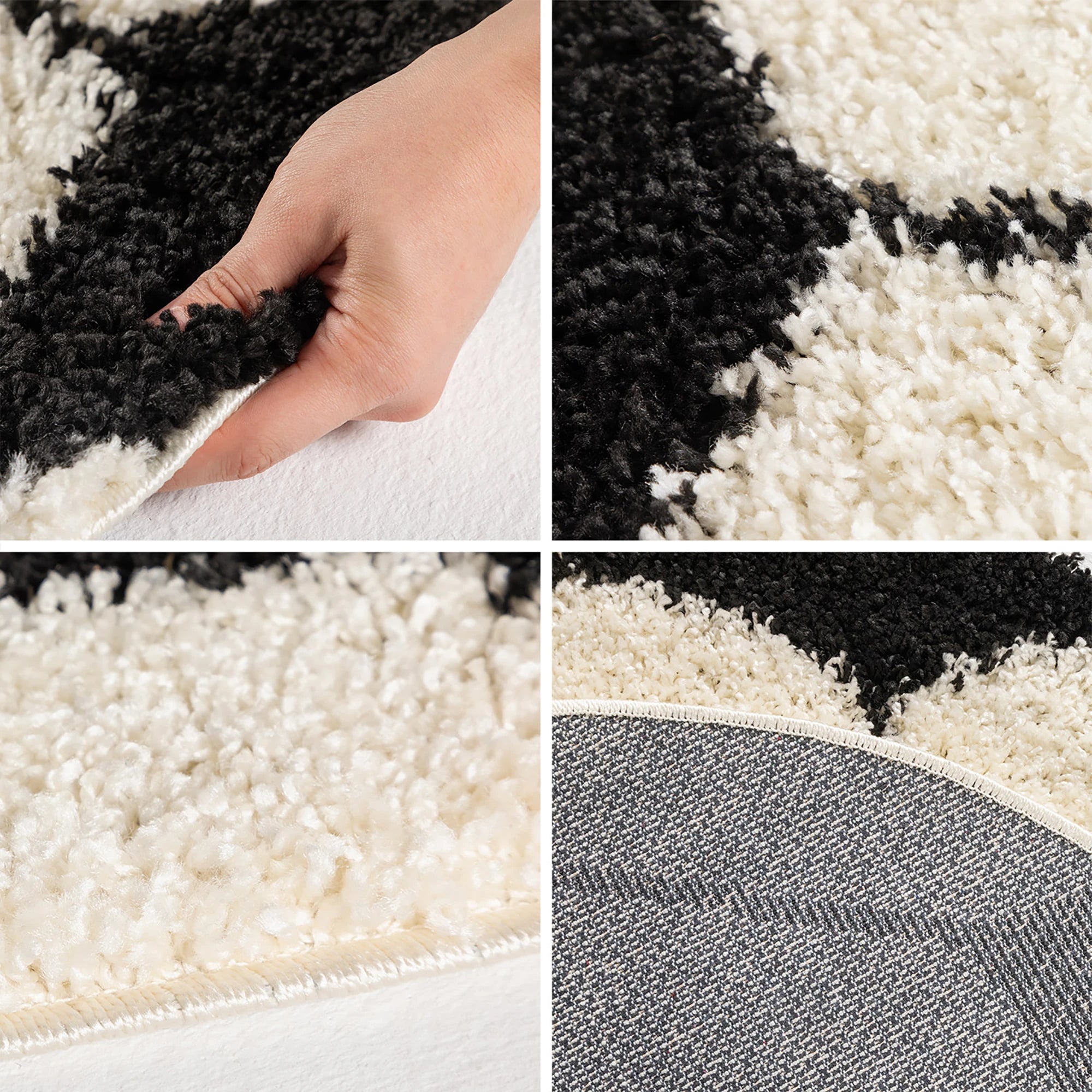 Round Football Shaggy Kids Rug | Black