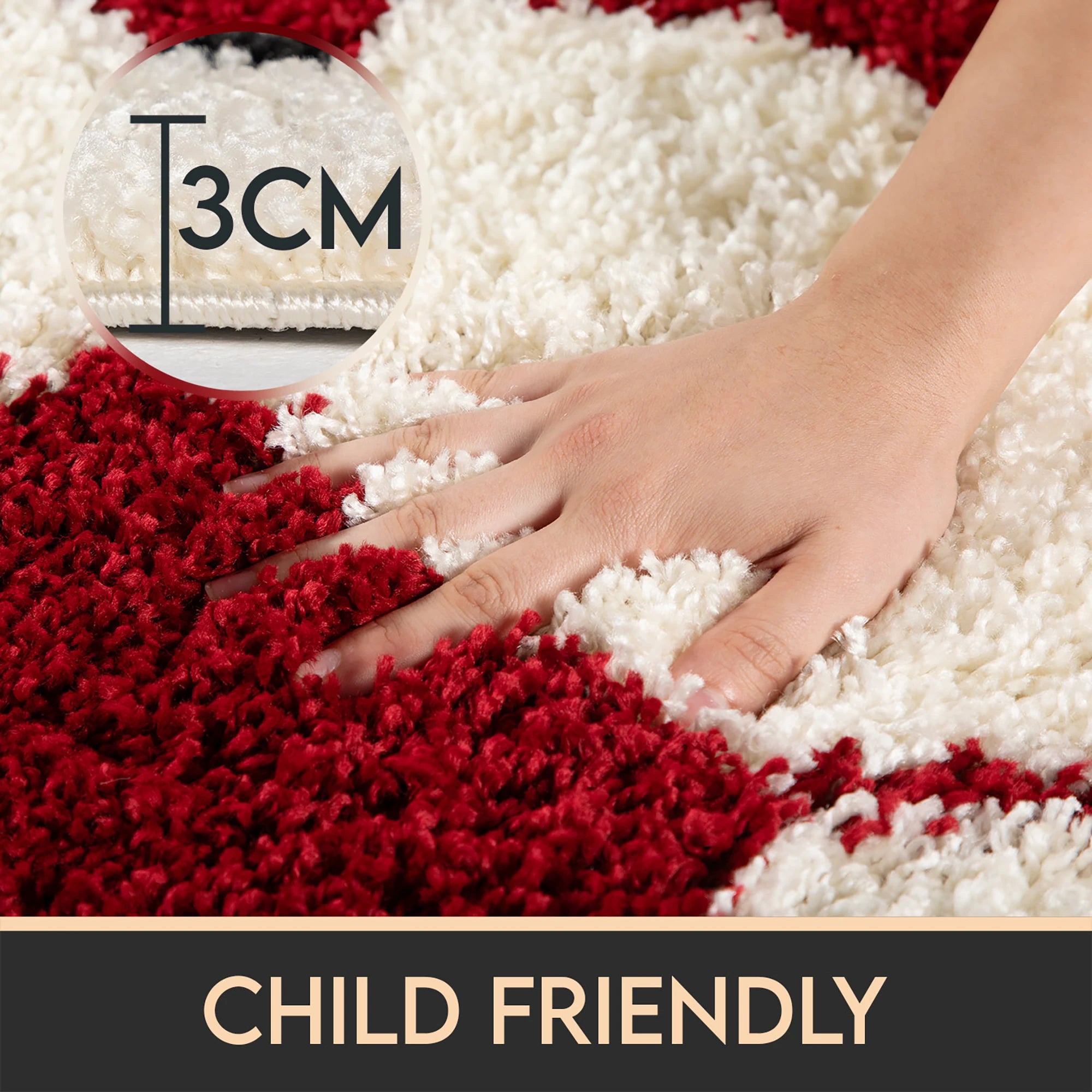 Round Football Shaggy Kids Rug | Red