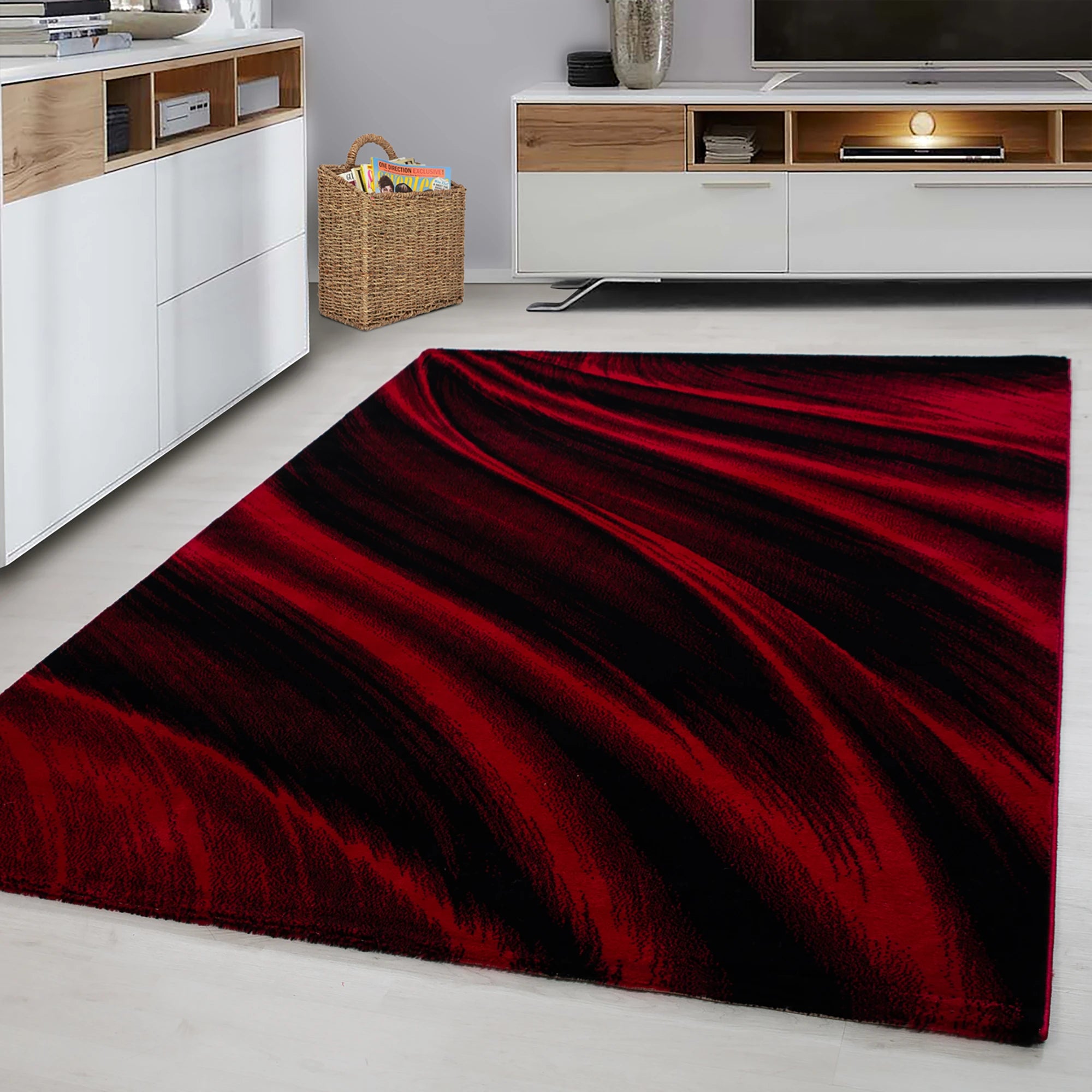 Abstract Brush Stroke Wave Rug | Red