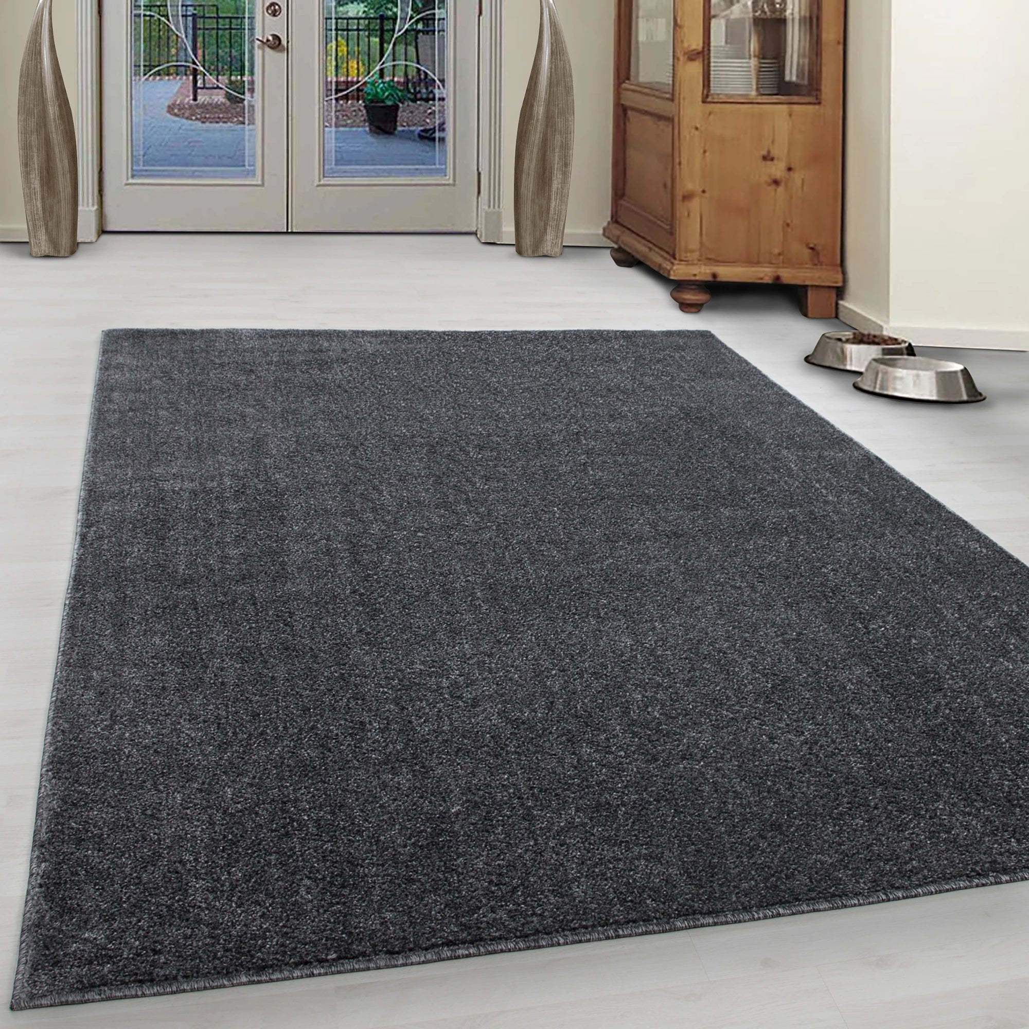 Solid Gray Plush Weave Area Rug