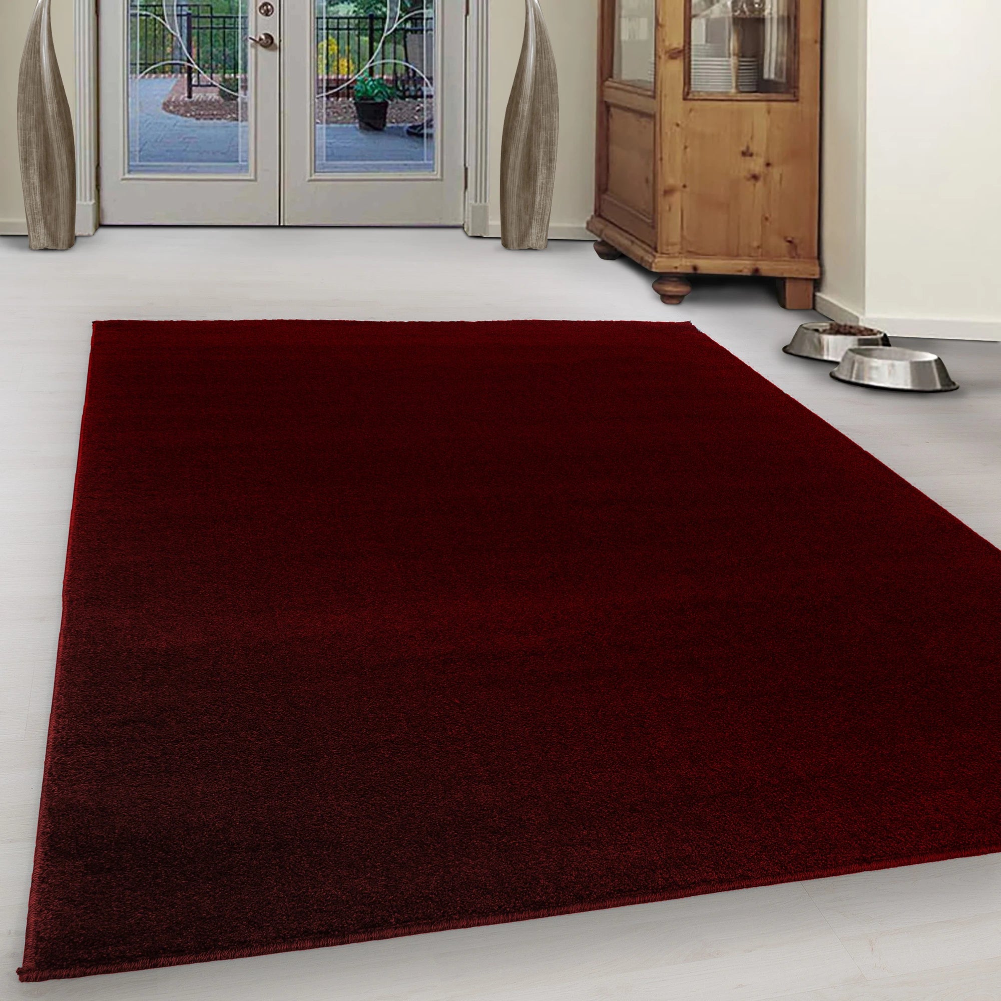 Solid Crimson Plush Weave Area Rug