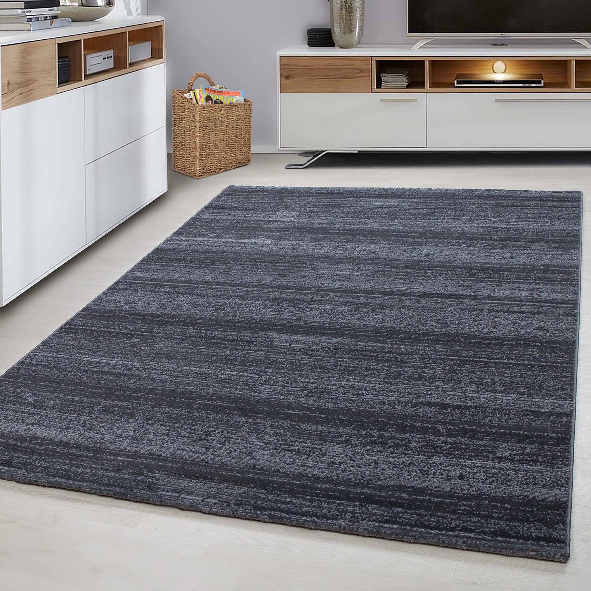 Modern Abstract Horizontal Stripe Area Rug | Gray