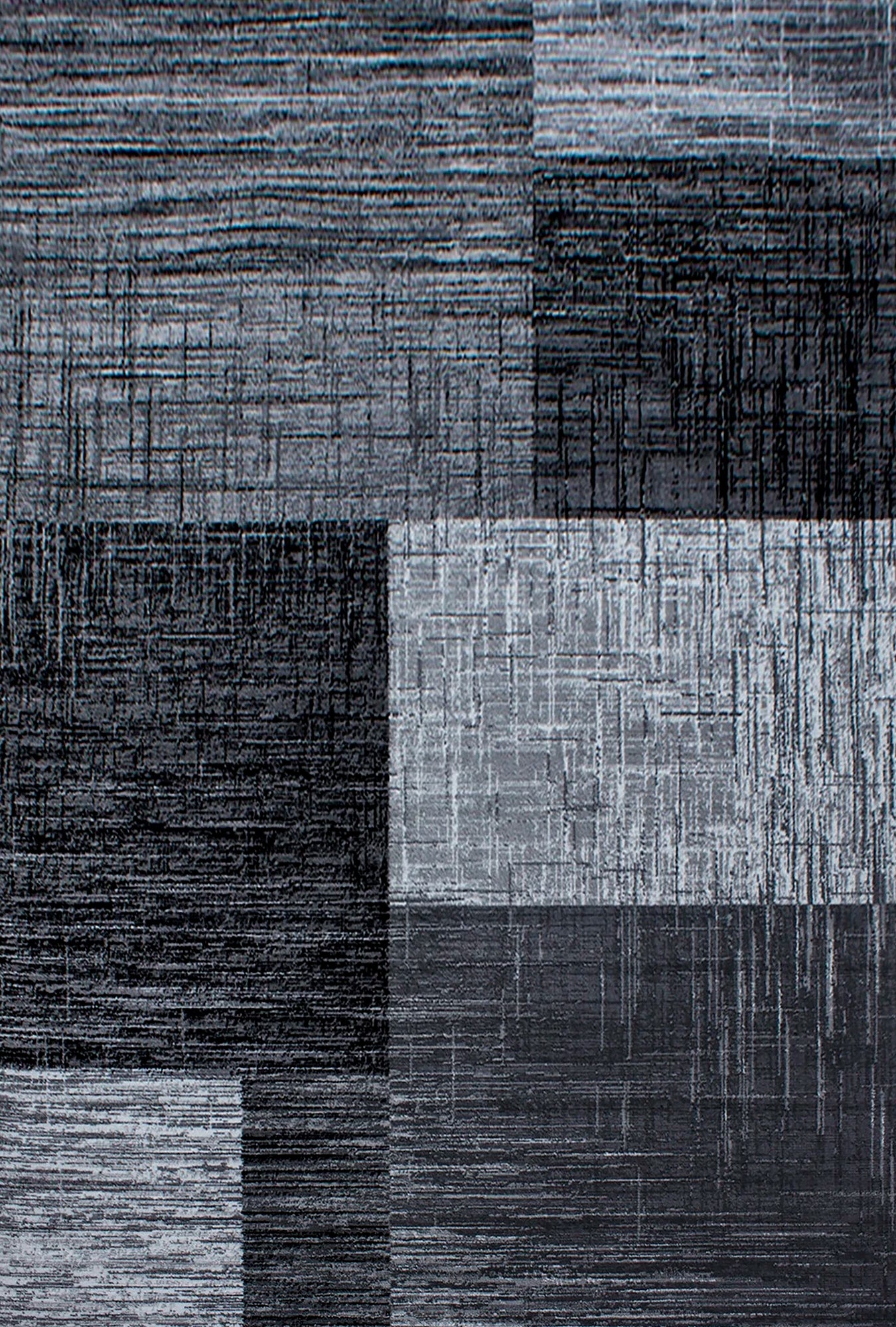 Modern Geometric Patchwork Area Carpet | Black