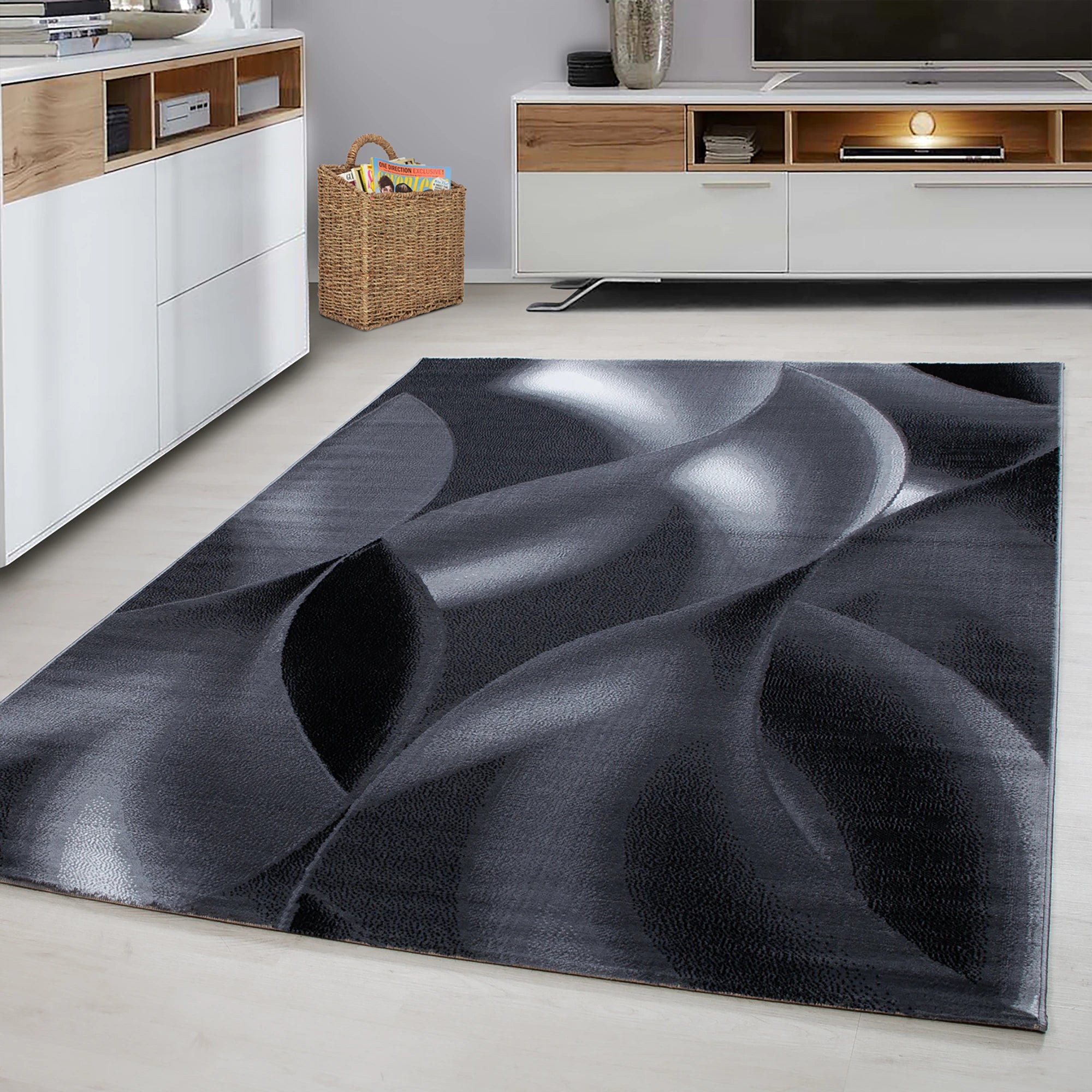 Modern Sculpted Flowing Living Room Carpet | Black