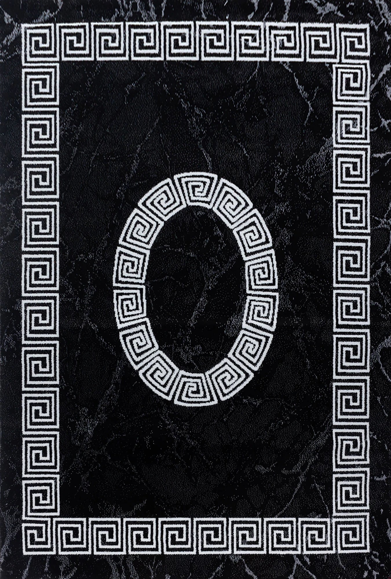 Modern Faux Marble Effect Border Carpet | Black