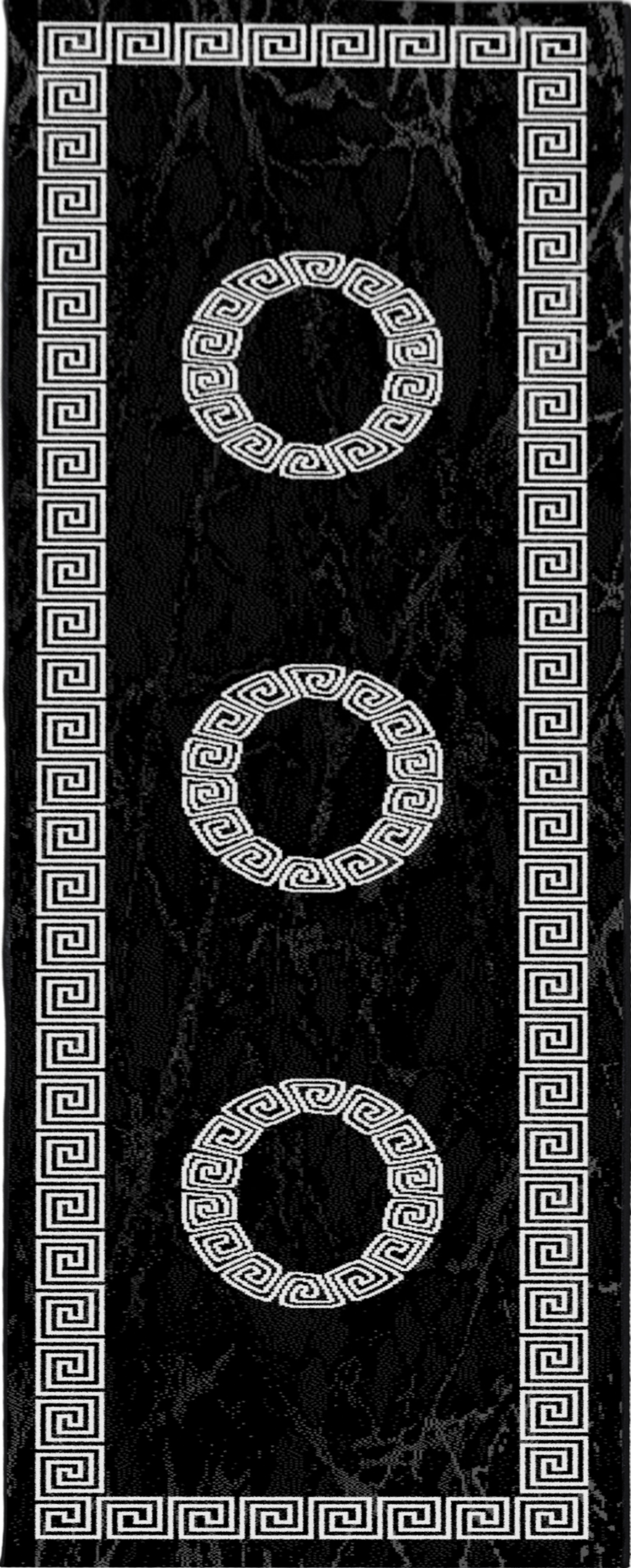 Modern Faux Marble Effect Border Carpet | Black