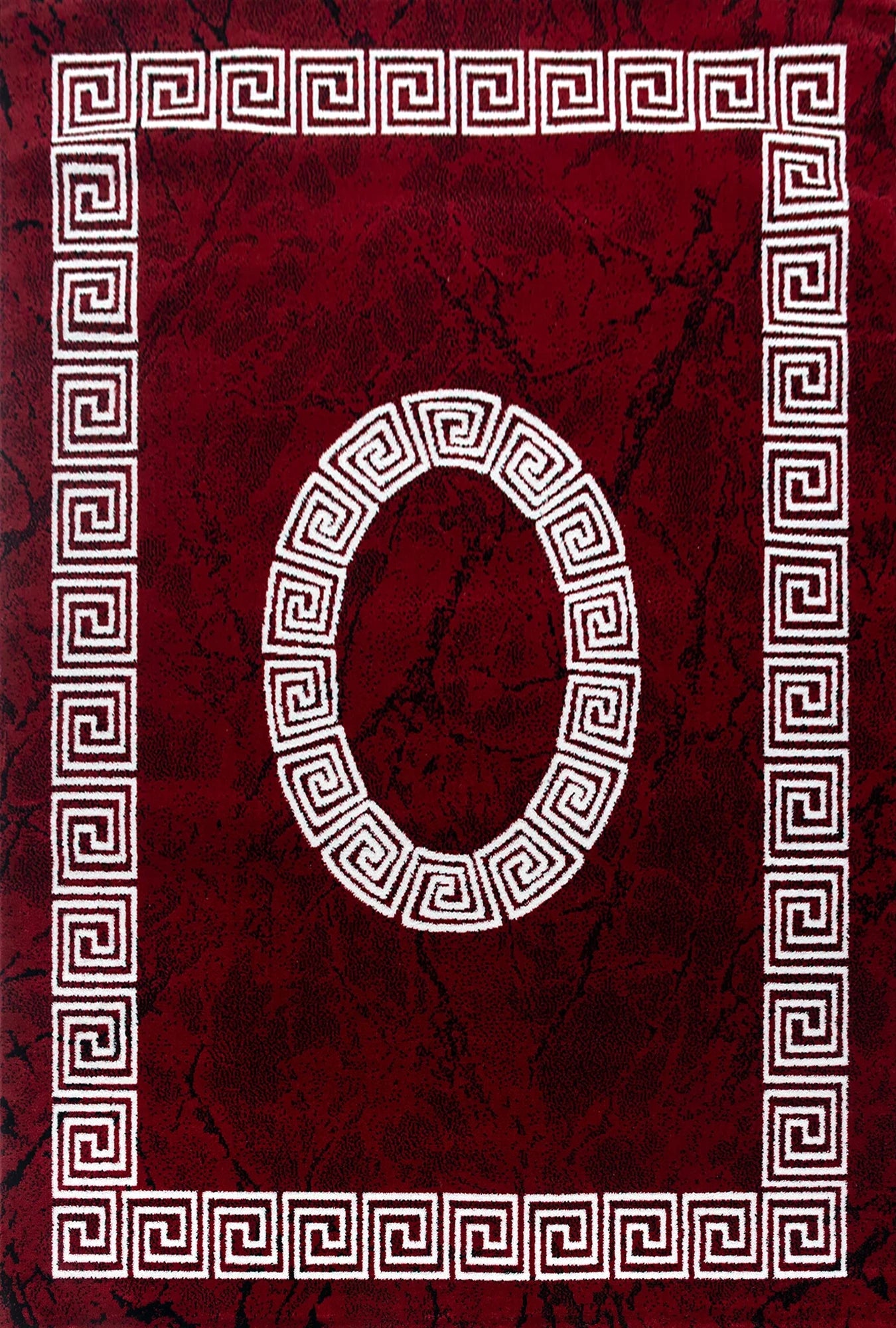 Modern Faux Marble Effect Border Carpet | Red