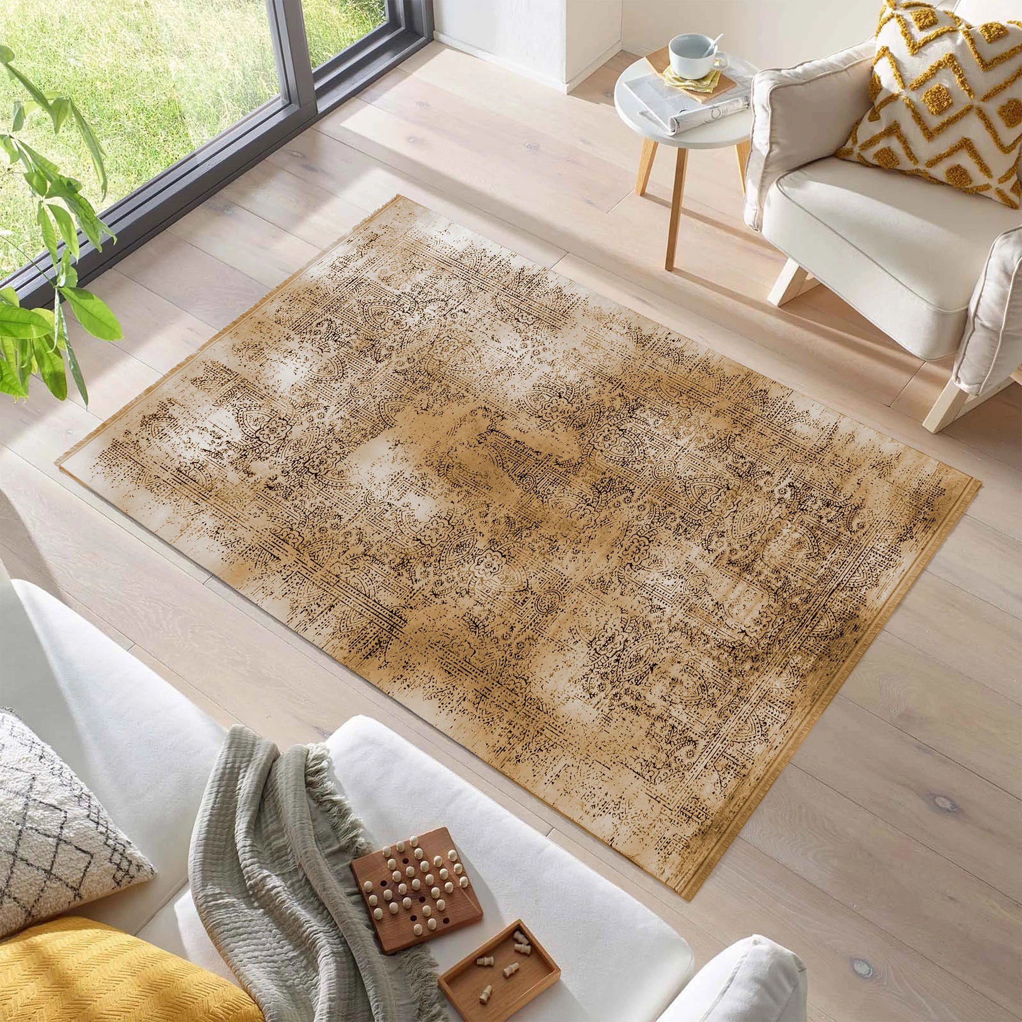 Vintage Look Abstract Oriental Style Rug | Copper