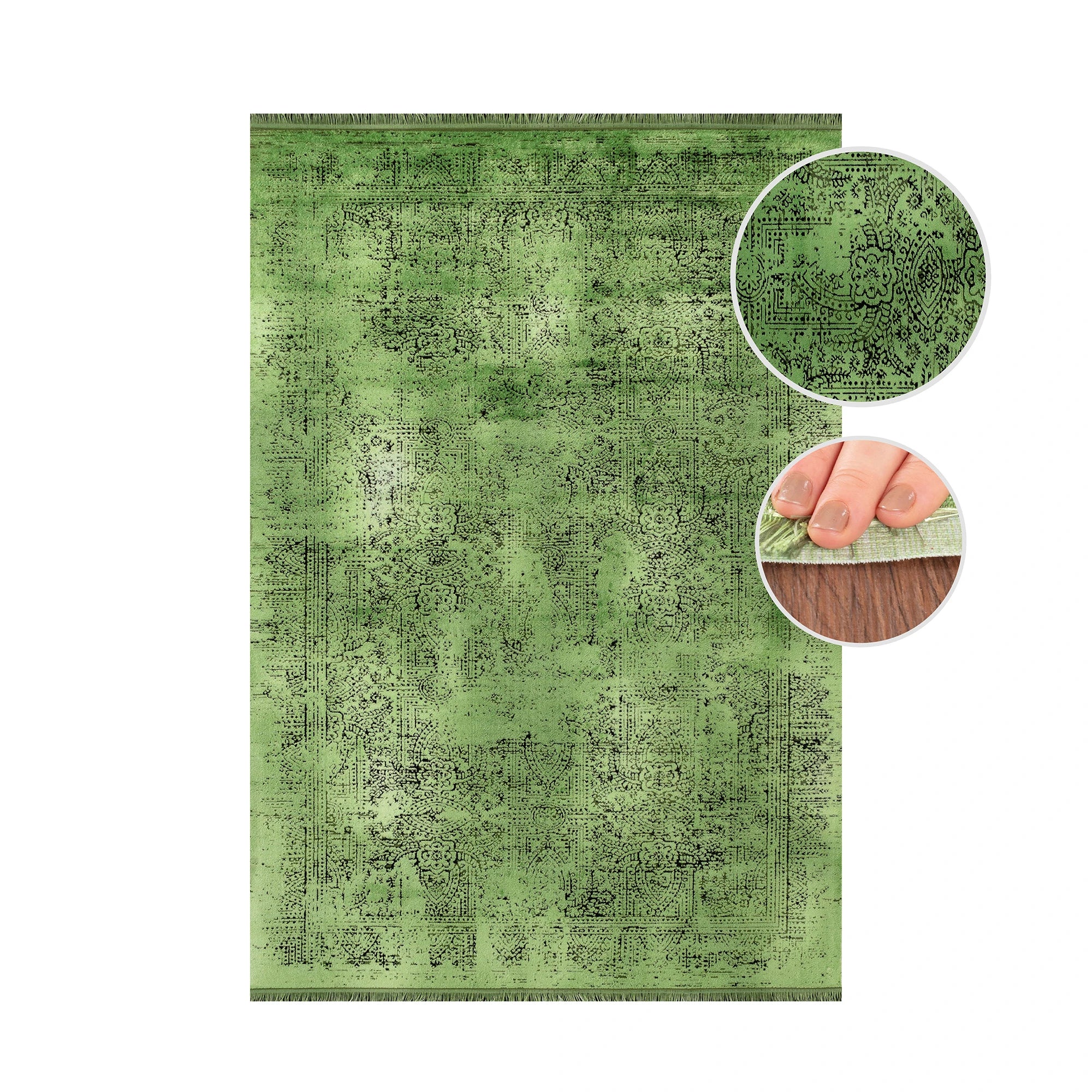 Vintage Look Abstract Oriental Style Rug | Green