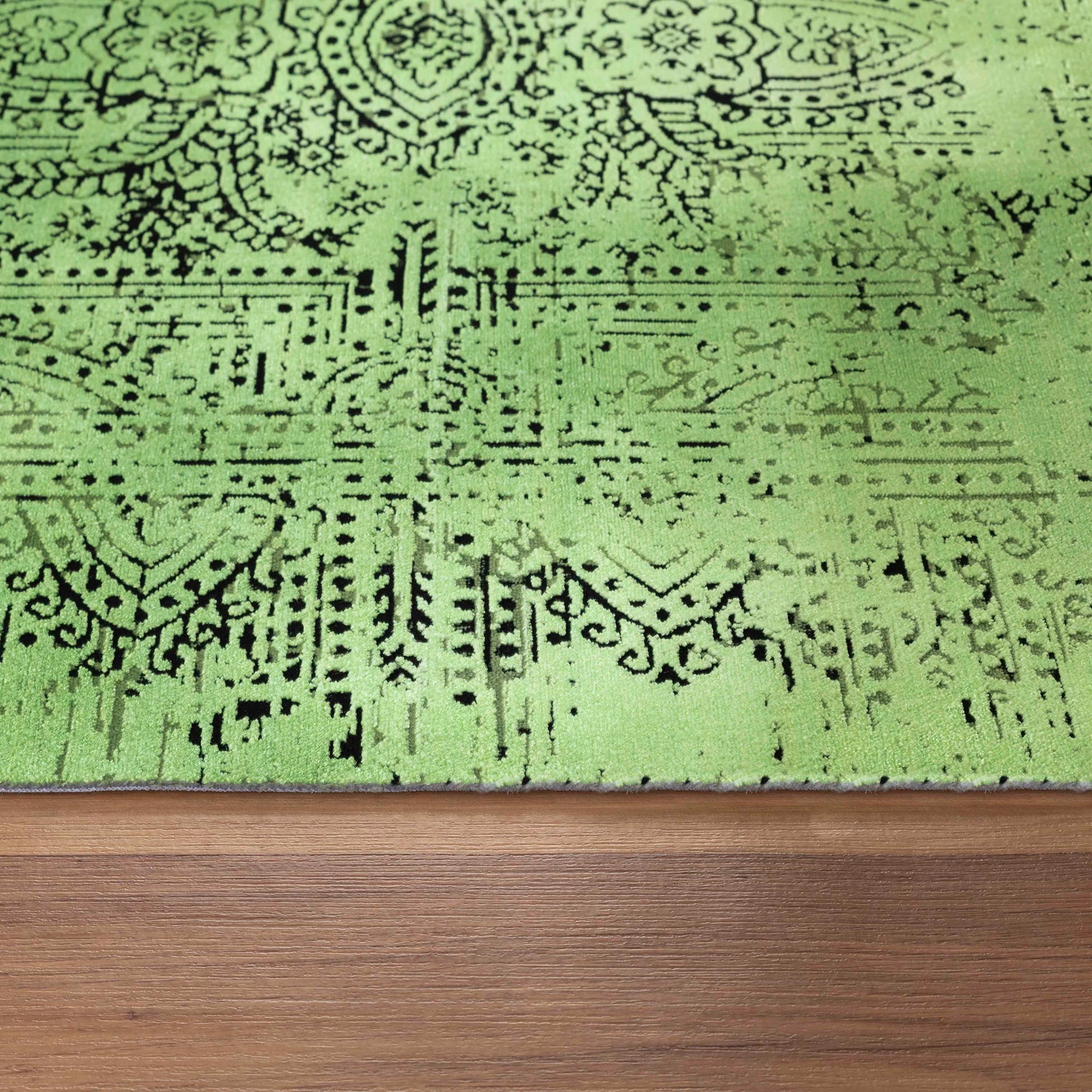 Vintage Look Abstract Oriental Style Rug | Green