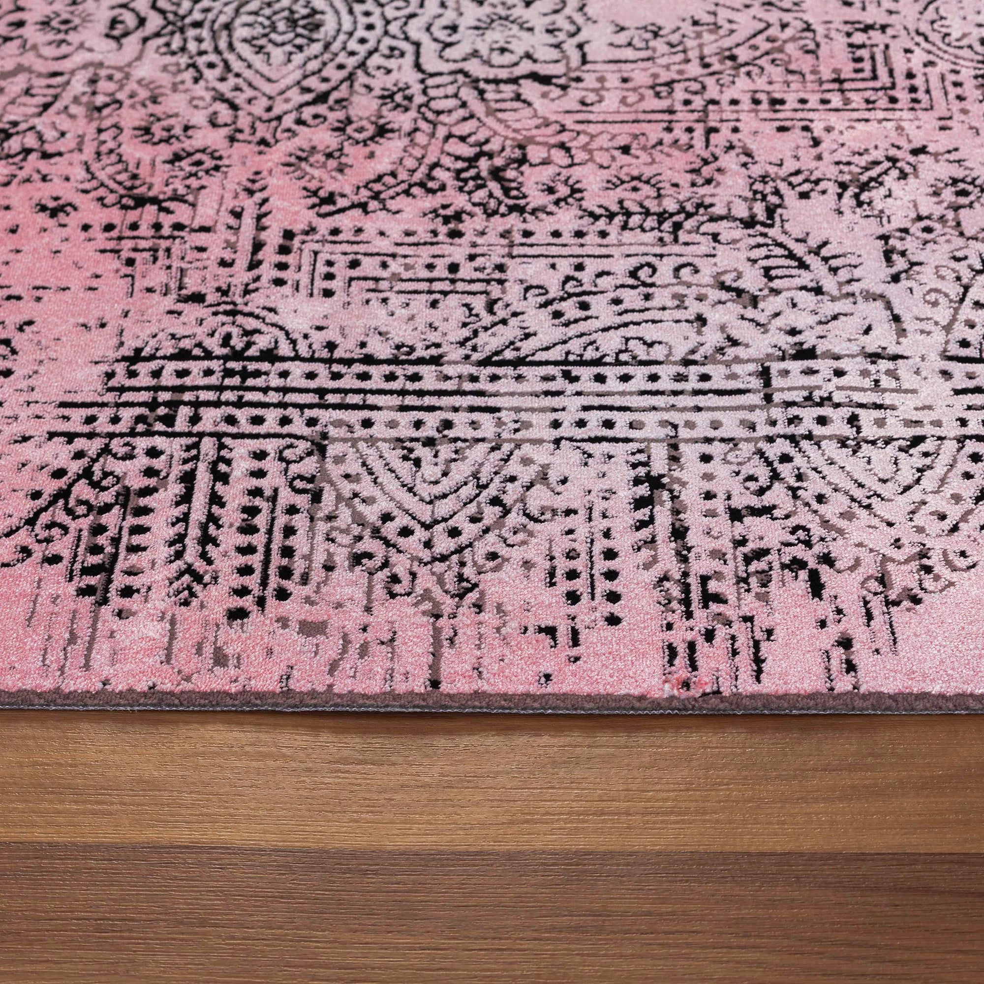 Vintage Look Abstract Oriental Style Rug | Pink