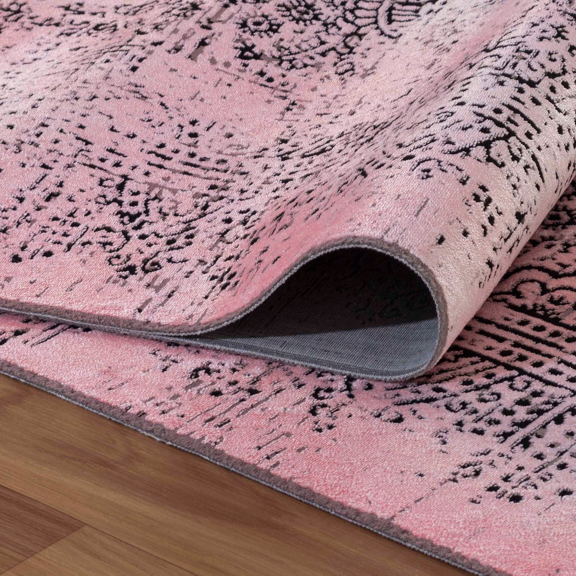 Vintage Look Abstract Oriental Style Rug | Pink