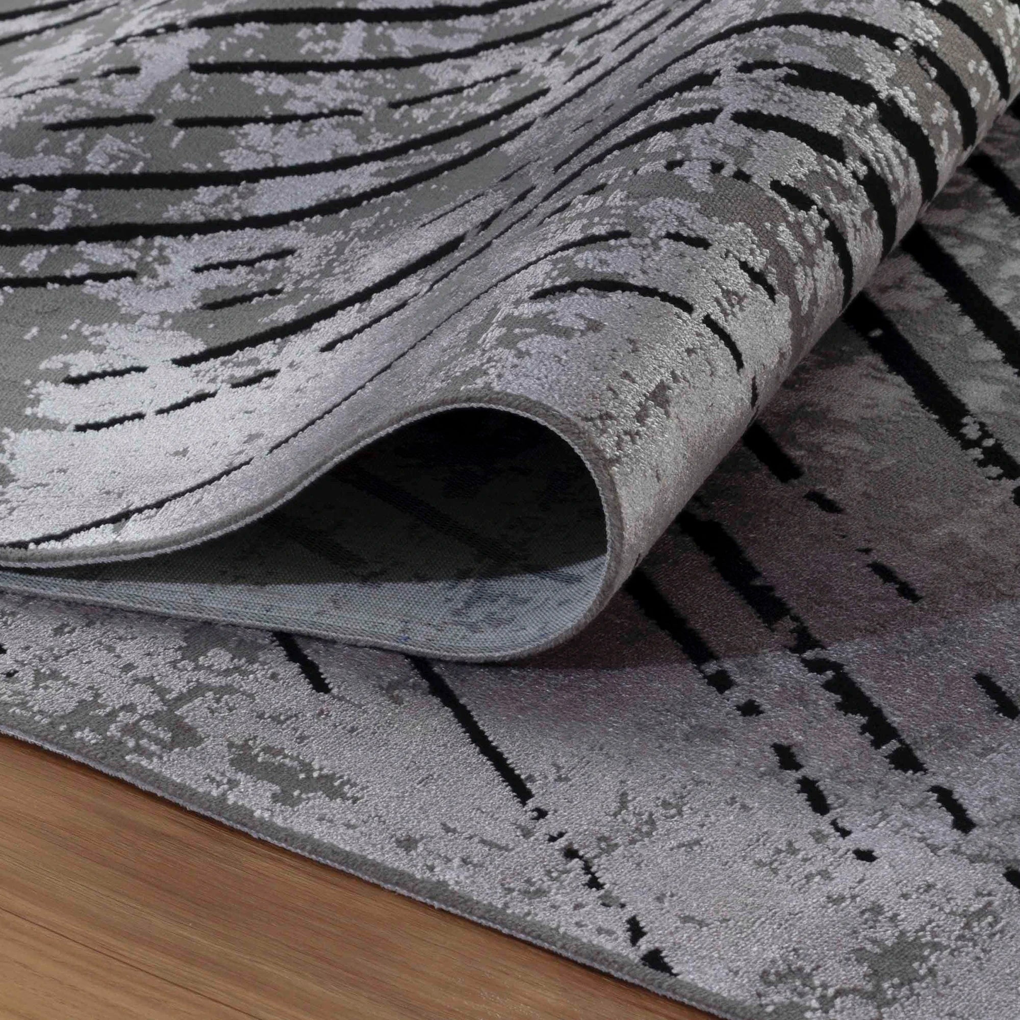 Abstract Overdyed Line Pattern Carpet | Gray