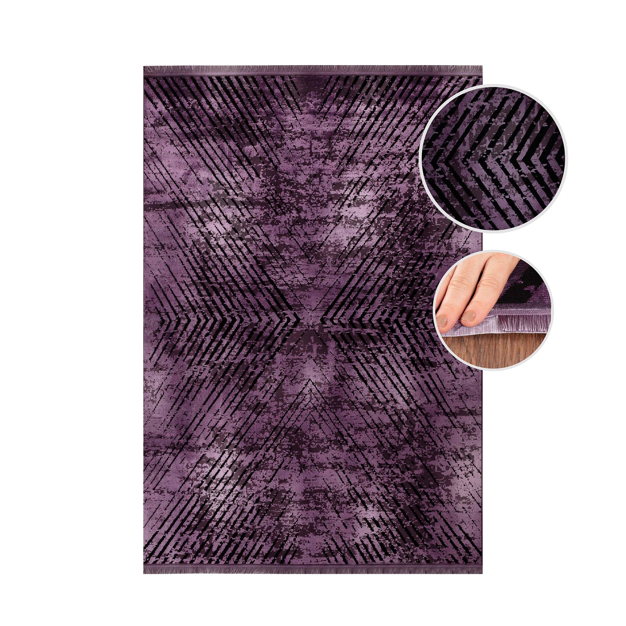 Abstract Overdyed Line Pattern Carpet | Lila