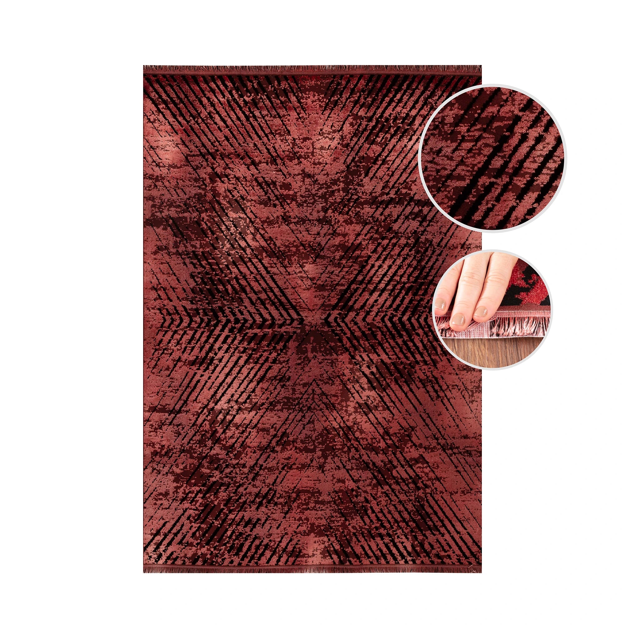 Abstract Overdyed Line Pattern Carpet | Red