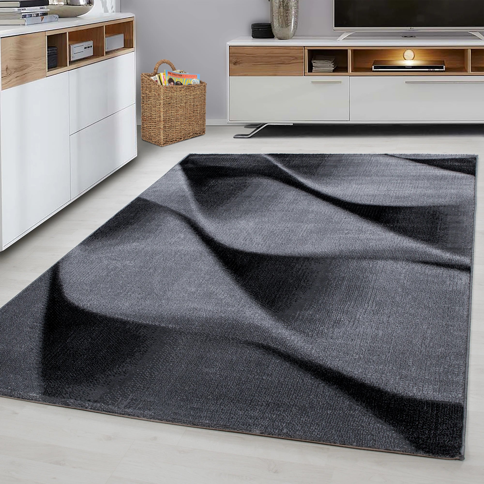 Modern Sculpted High-Low Abstract Carpet | Black