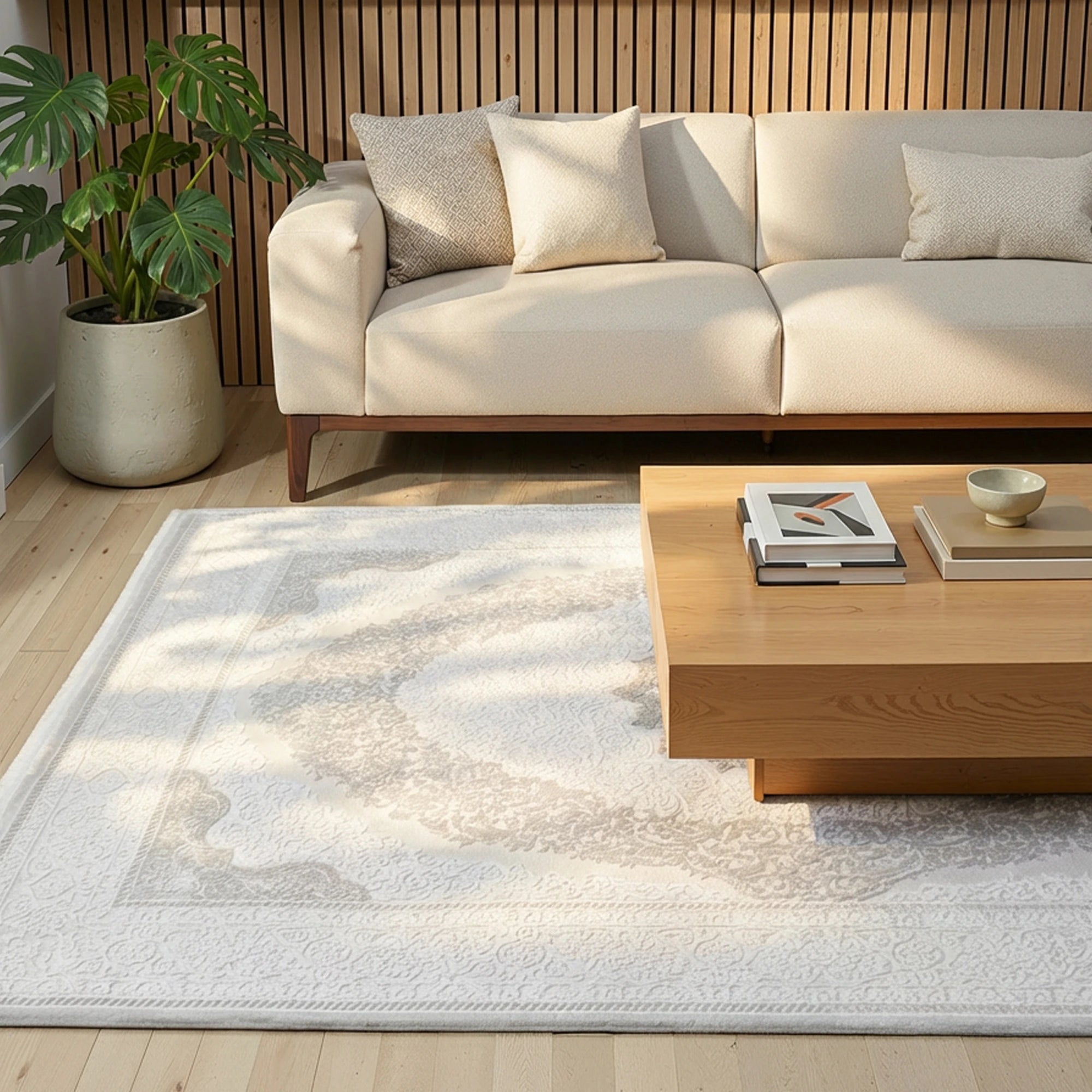 Beige Floral Medallion Rug