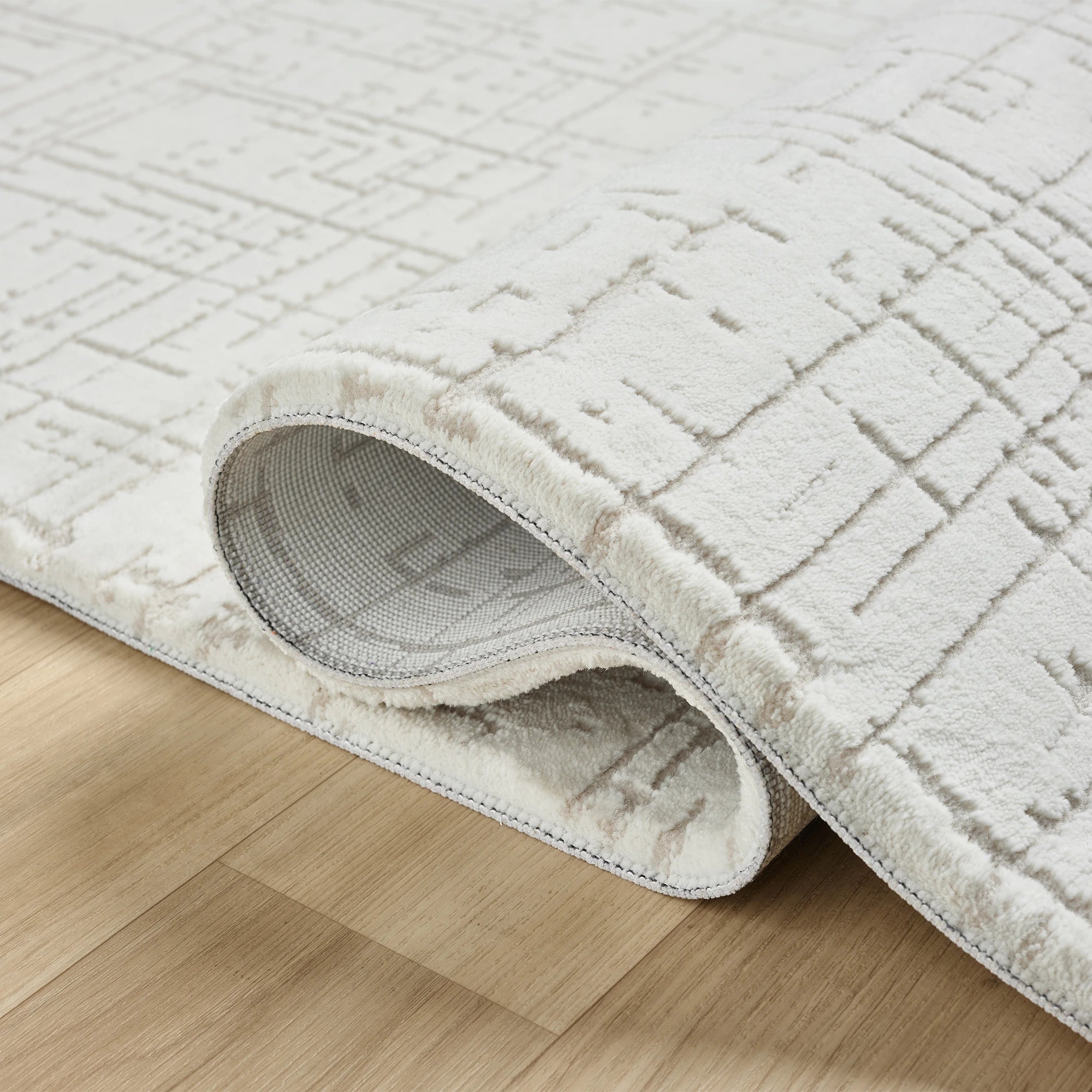 Modern Whisper Grid Abstract Textured Rug | White