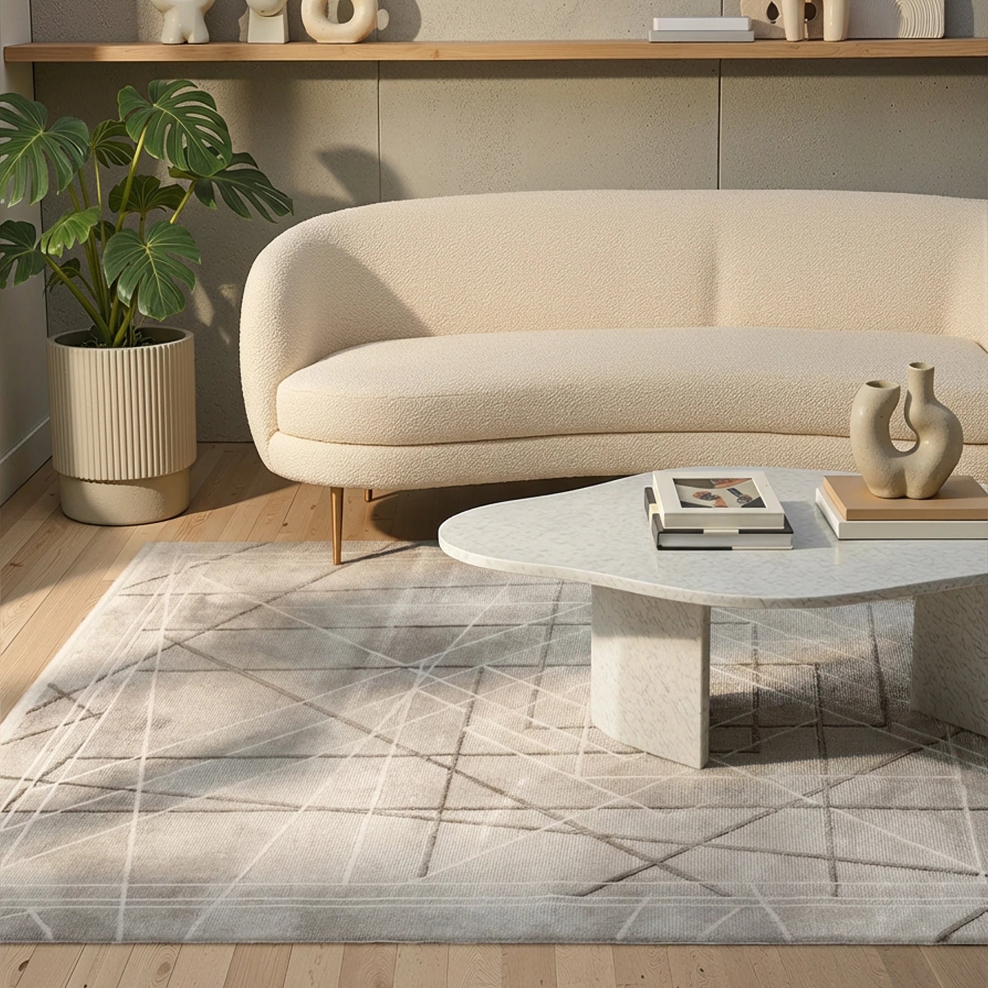 Modern Layered Geometric Abstraction Rug | Brown