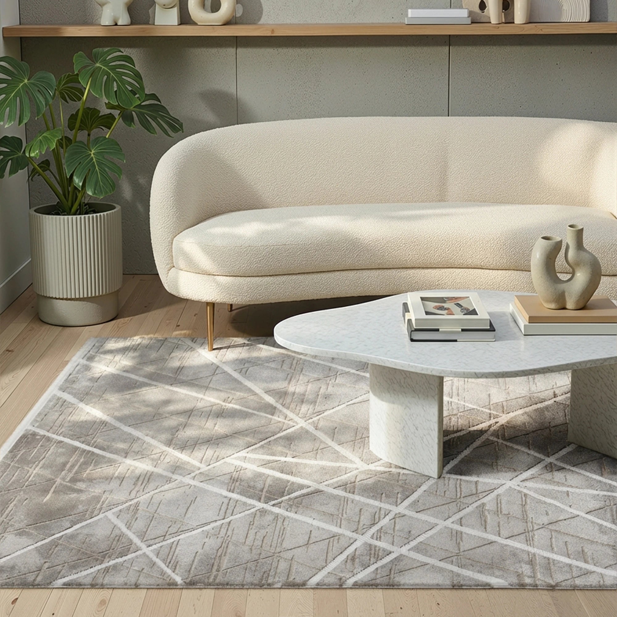 Luxury Taupe Linear Geometric Rug