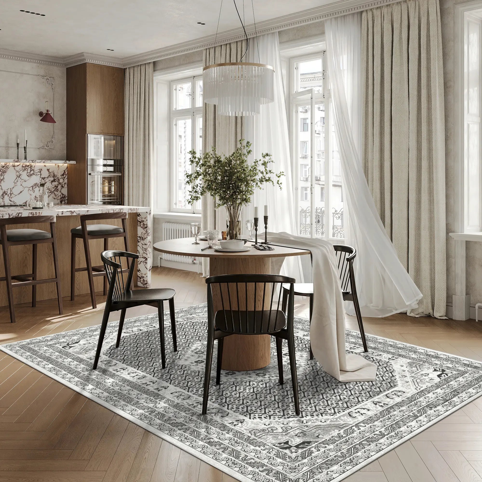 Tappeto Vintage con Medaglione Grigio