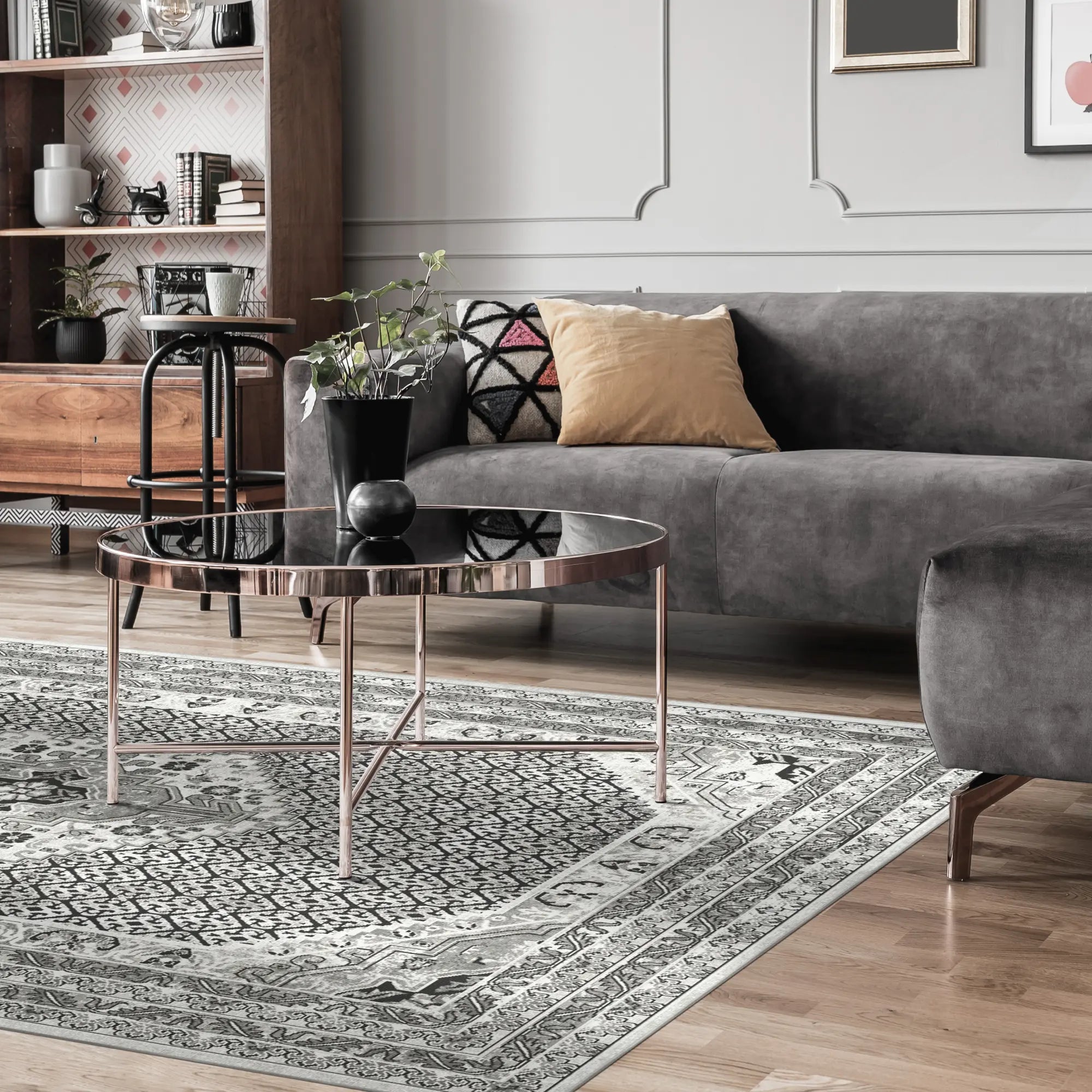 Tappeto Vintage con Medaglione Grigio