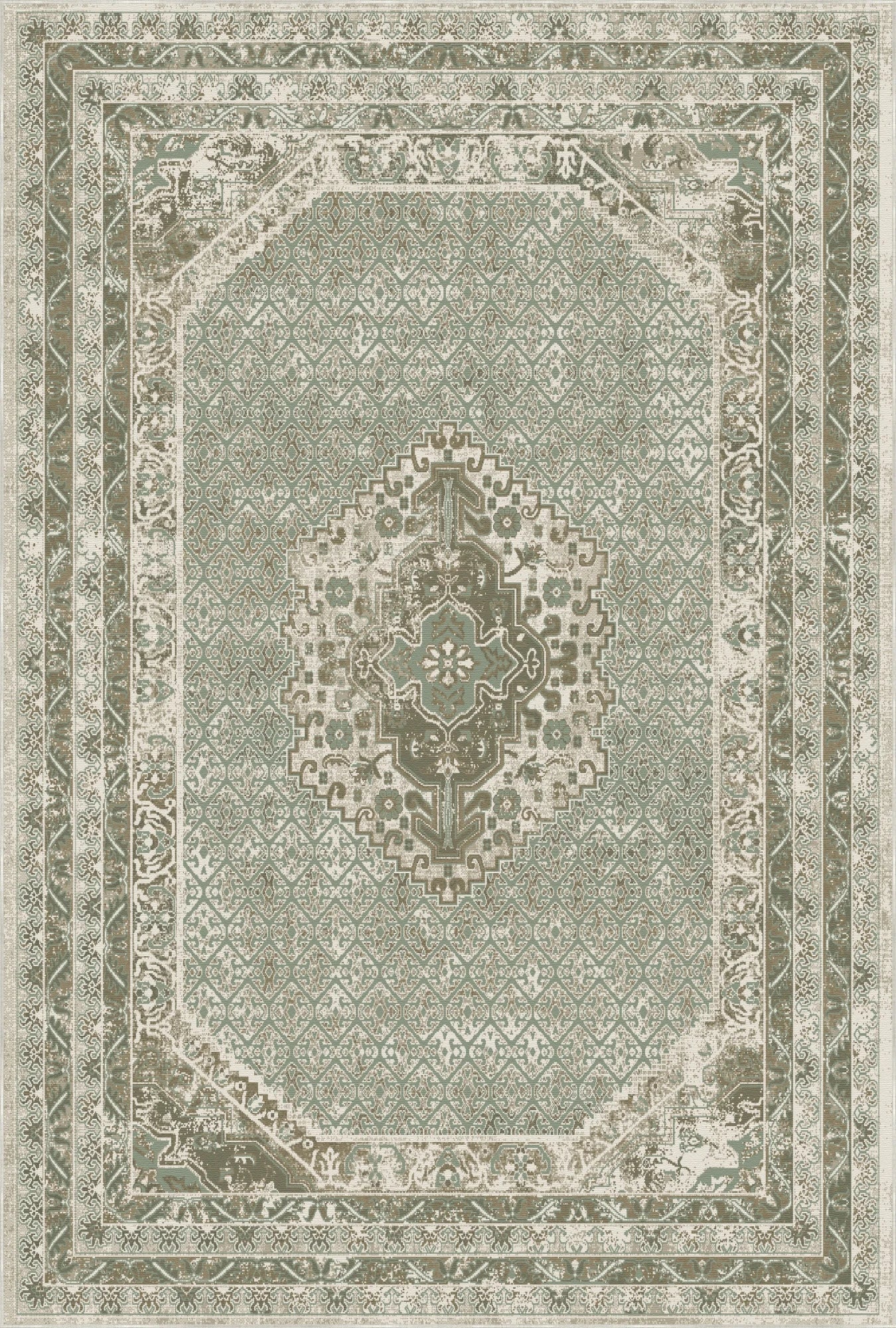 Vintage Green Medallion Rug