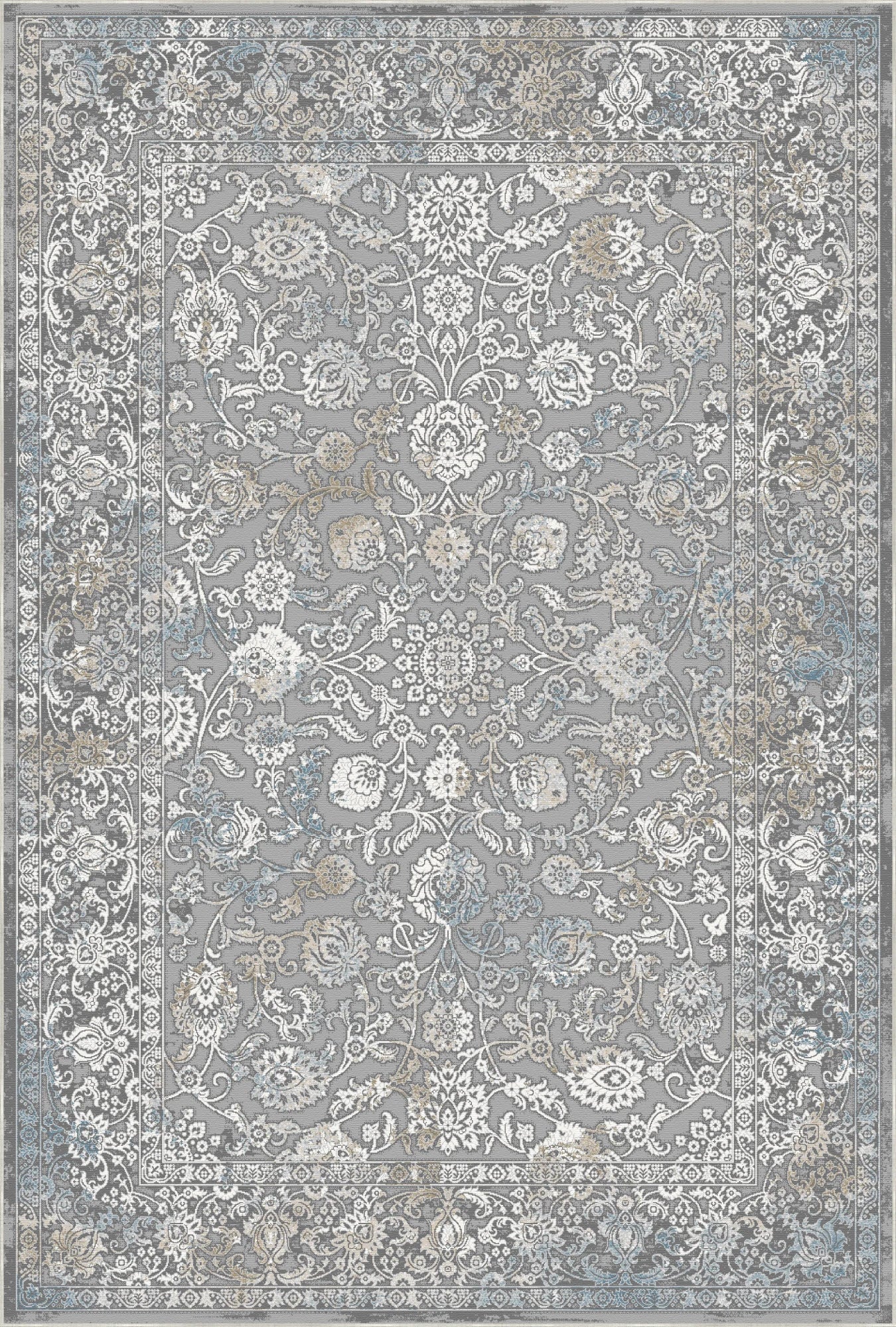 Silver Scrollwork Tapestry Rug