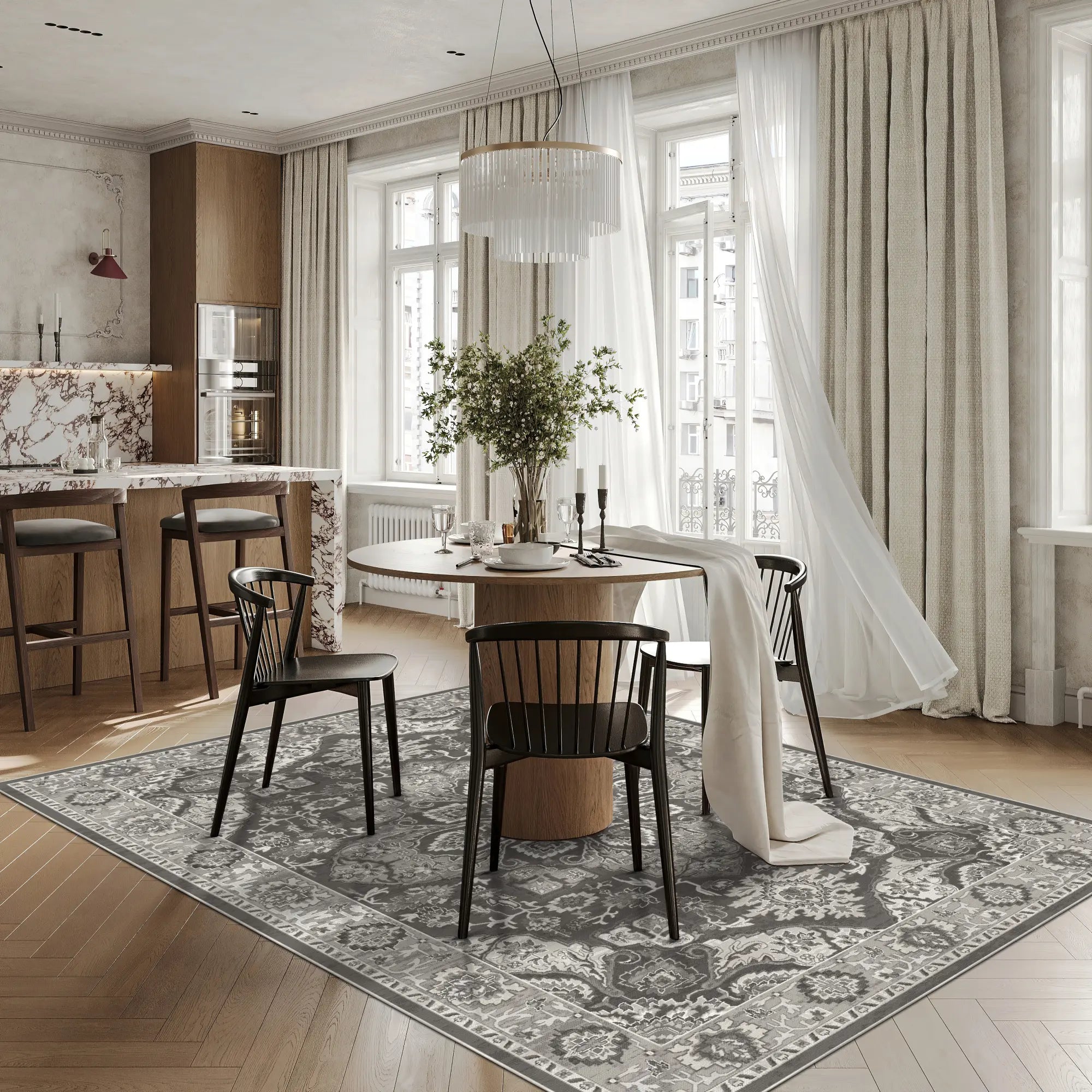 Tappeto Regency Medaglione Ornato Grigio Carbone