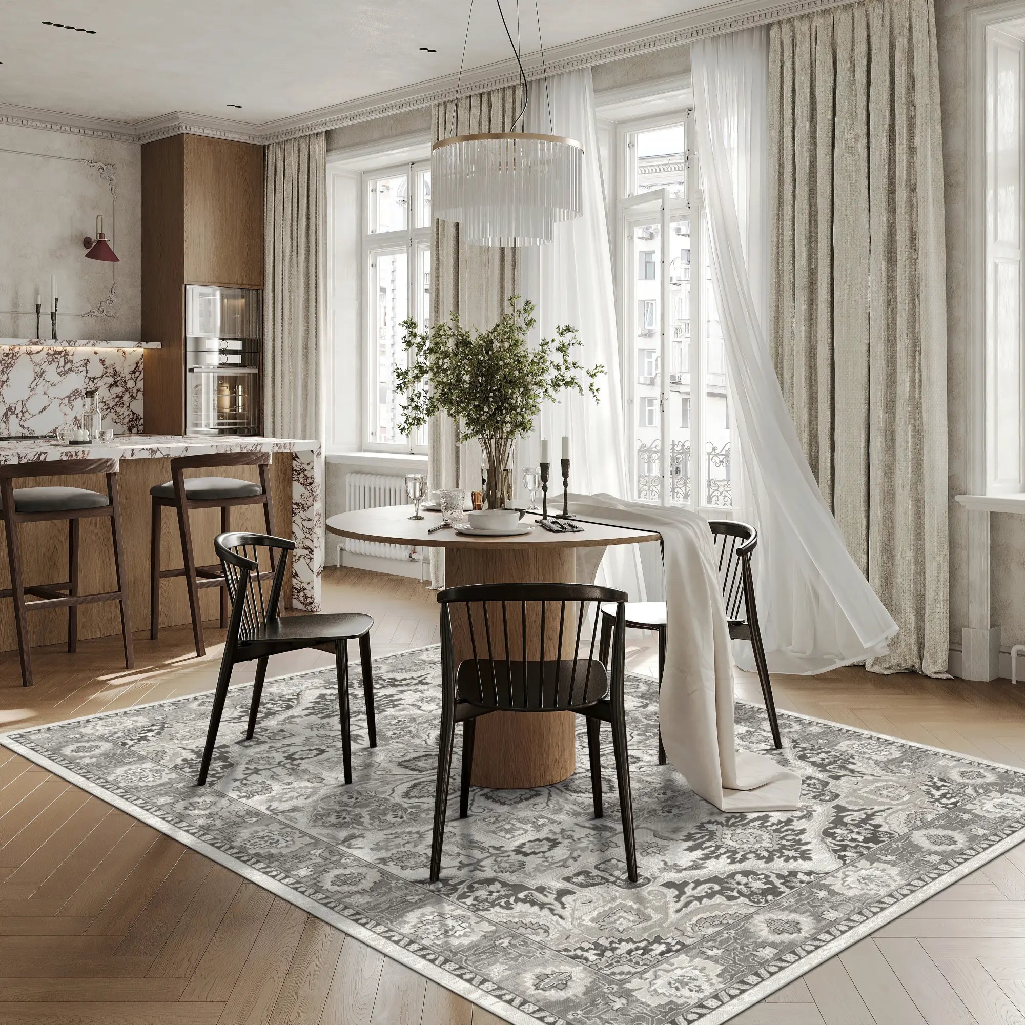 Tappeto Elysian Grande Medaglione Grigio Chiaro