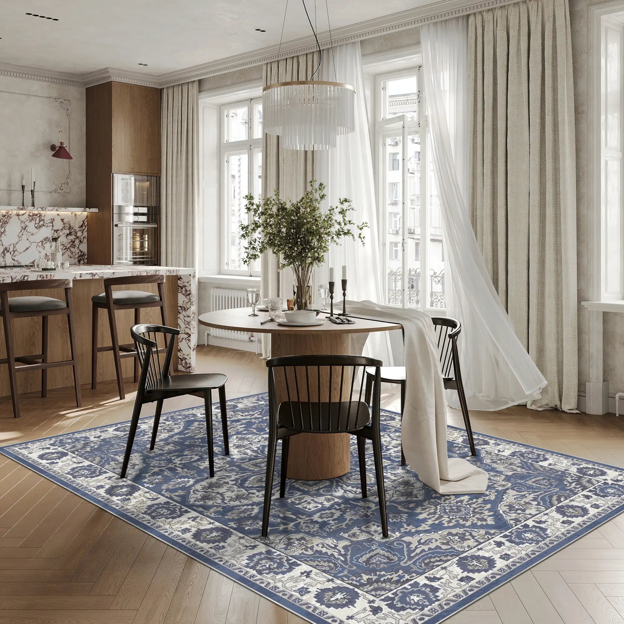 Tappeto Zenith Grande Medaglione Blu Navy