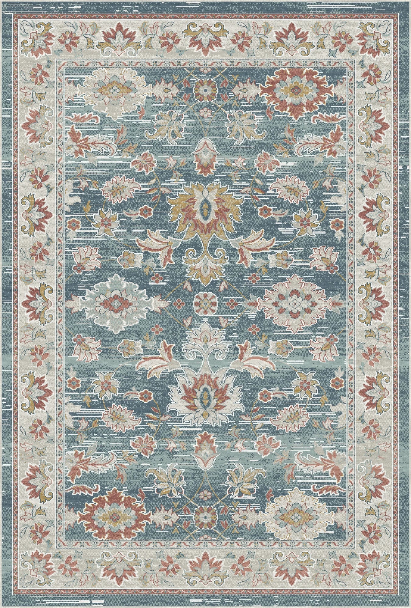 Aura Distressed Floral Teal