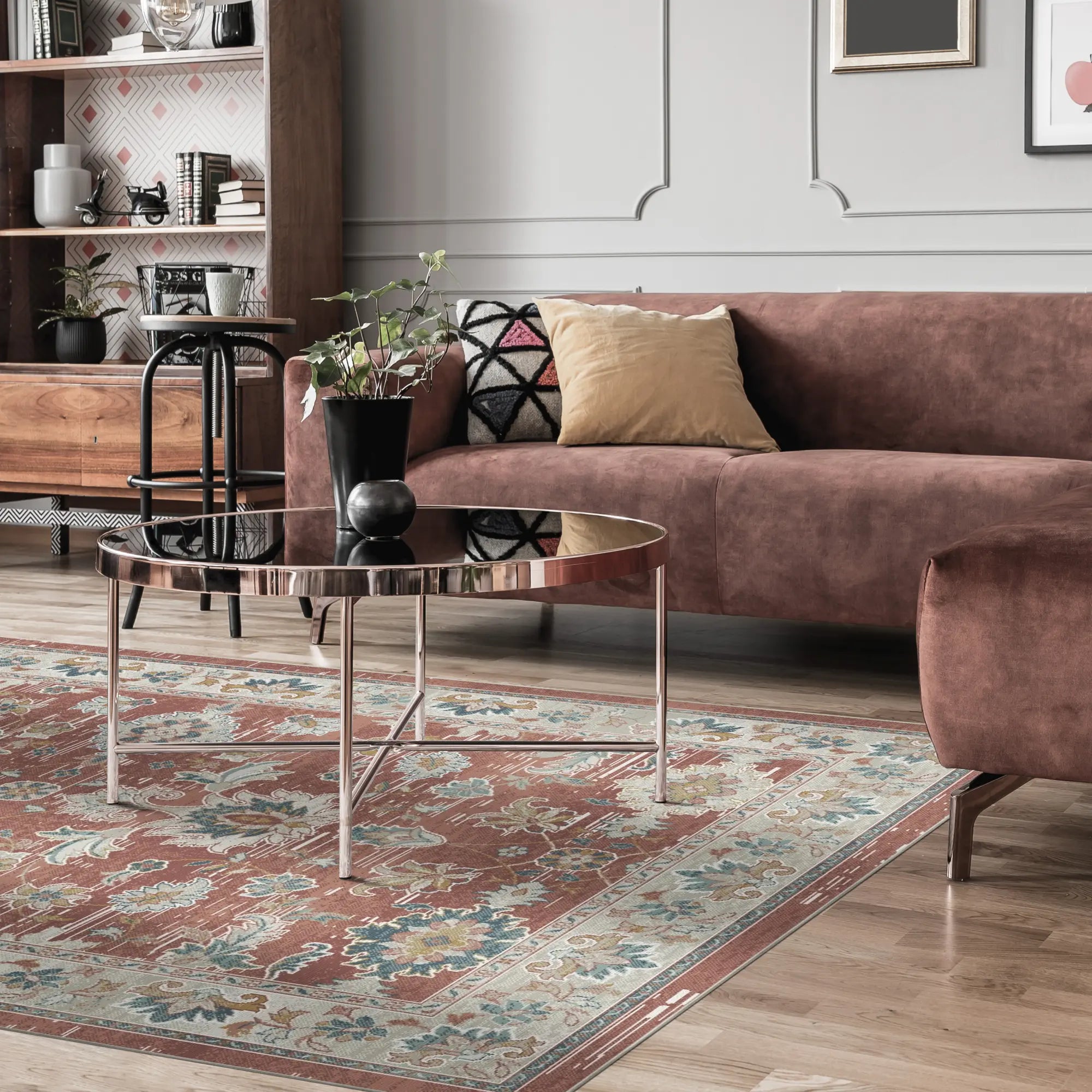 Tappeto Ember Botanico Invecchiato Terracotta