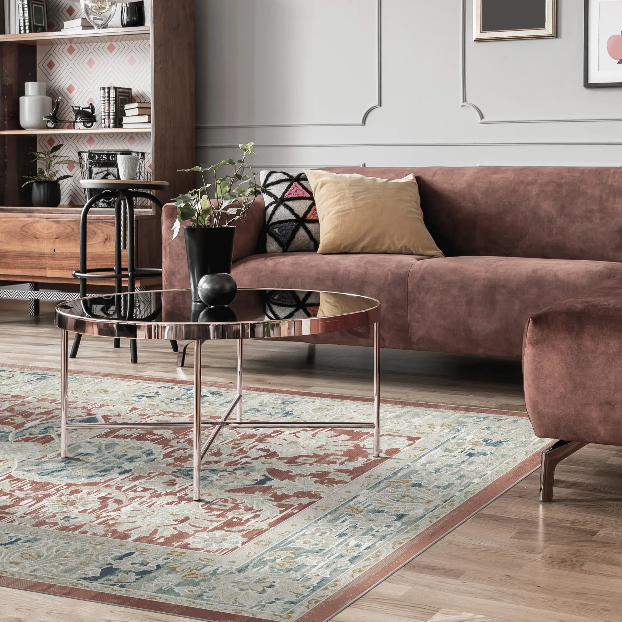 Tappeto Regency Medaglione Ornato Terracotta